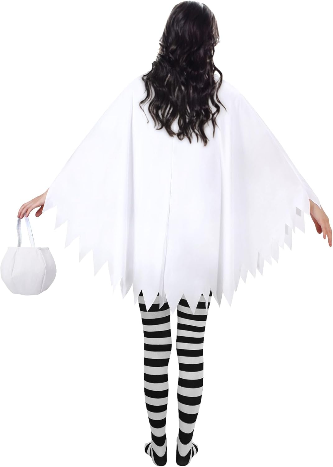 4 Pcs Ghost Costume Adult with Accessories,Ghost Costume Women Poncho/Bag/Headband/Tights Halloween Cosplay