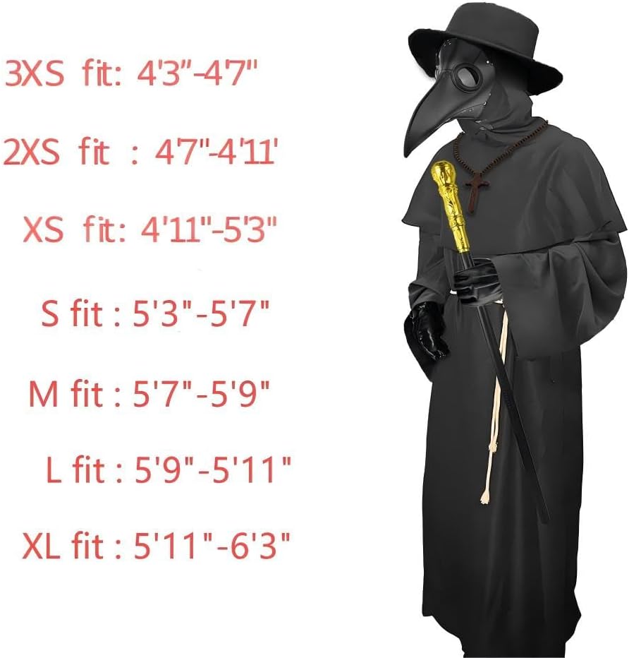 Nicexx Plague Doctor Mask Costumes Set 6 in 1 Halloween Beak Mask Plague Dr Outfit for Adults
