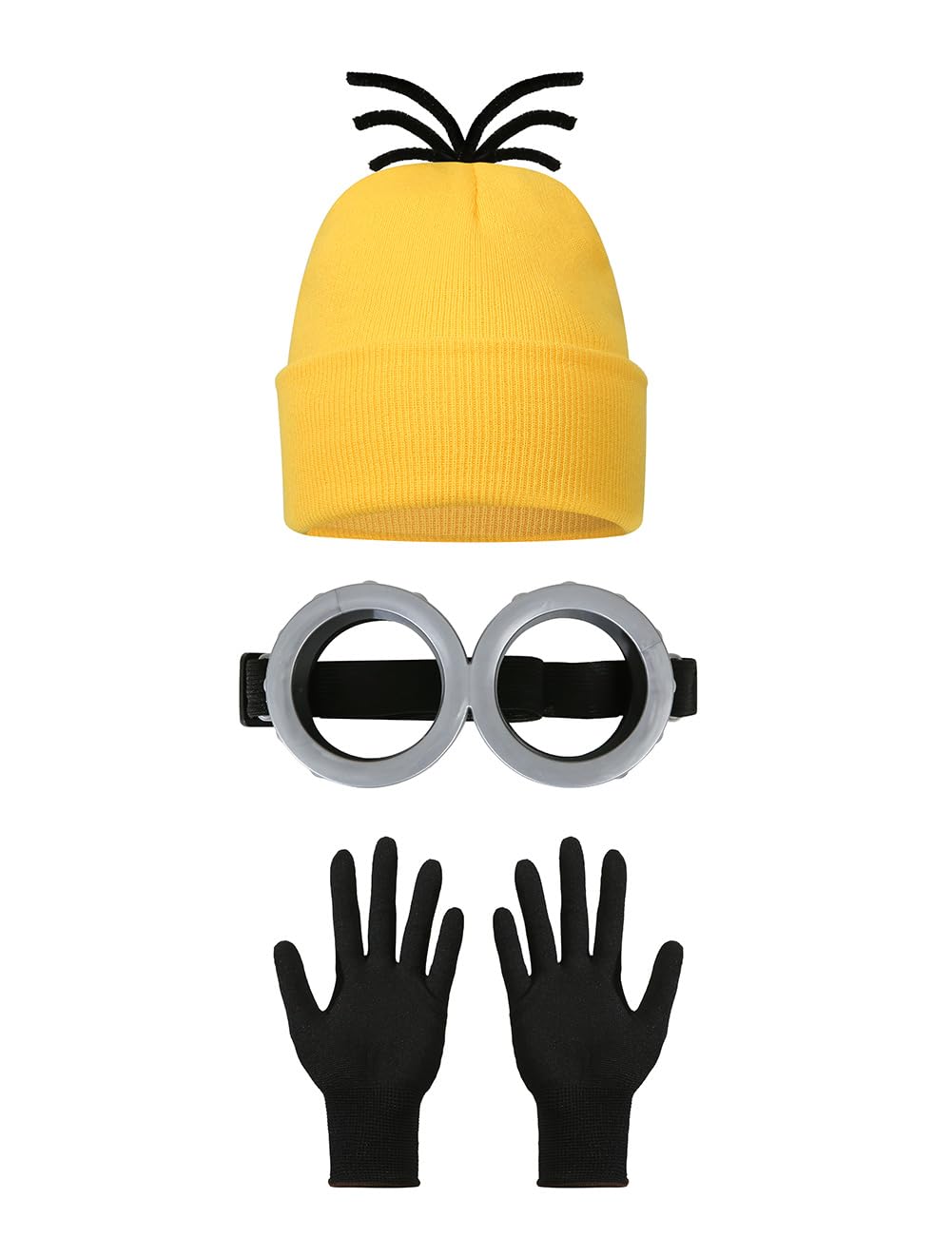 Halloween Costume Adult Accessories,Yellow Beanie Goggles Glasses Gloves for Men Women Cosplay Party Set