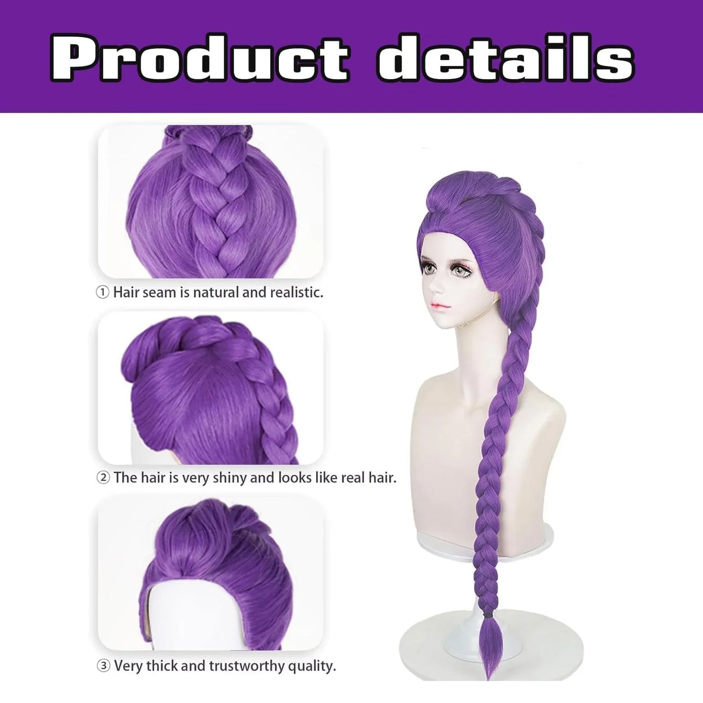Purple Wig – 24" Dark Purple Braided Cosplay Hair, Heat-Resistant Synthetic Fiber