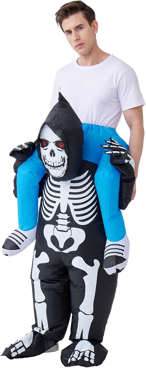 IHGYT Inflatable Skeleton Carry Me on The Shoulder Costume Ride Costumes Air Blow up Suit party dress Halloween and Christmas Cosplay Adult Size