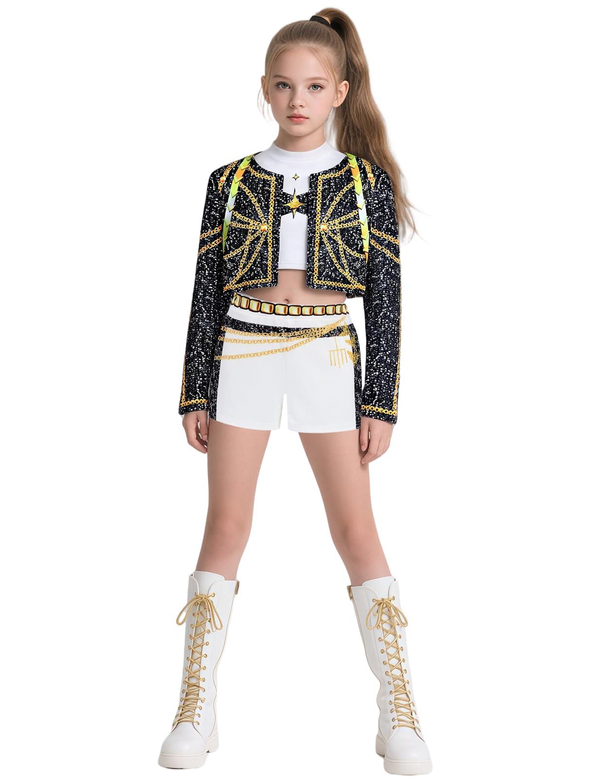 Girls Demon Pop Singer Hunters Costume 3-14 Years Stage Dance Idol Cosplay Outfit, Kids Halloween Costumes