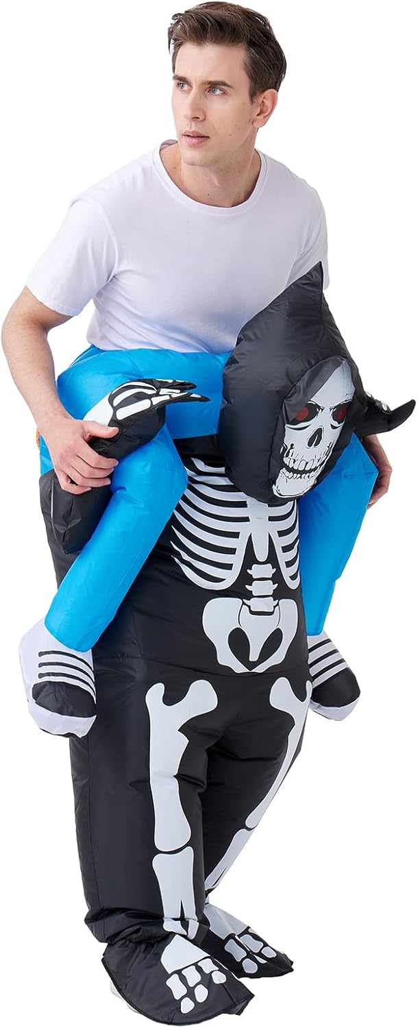 IHGYT Inflatable Skeleton Carry Me on The Shoulder Costume Ride Costumes Air Blow up Suit party dress Halloween and Christmas Cosplay Adult Size