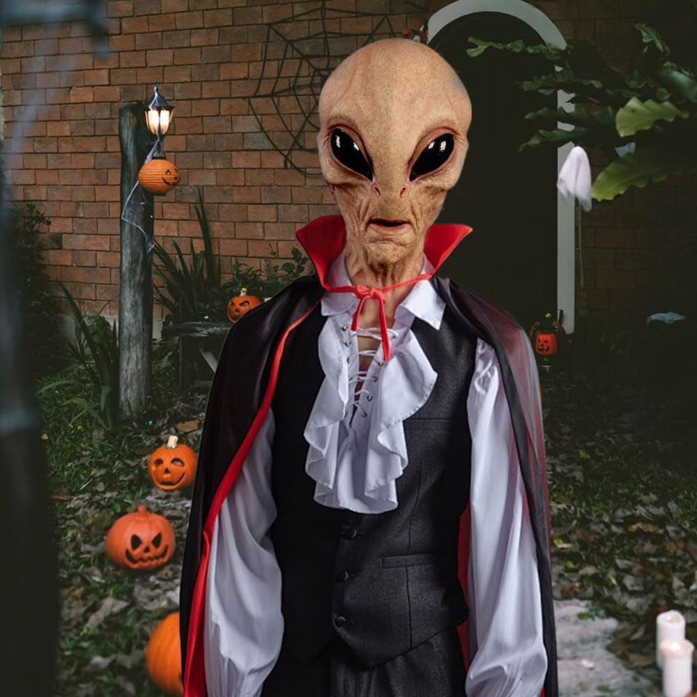 Alien Funny Mask, 2026 Halloween Realistic Latex Full Head Skull Masquerade Masks Costume Dress Cosplay Party