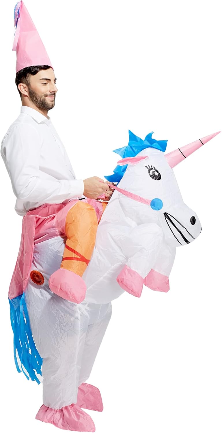 TOLOCO Inflatable Costume Unicorn Costume Blow Up Ride On Unicorn Costume for Halloween Cosplay Parties