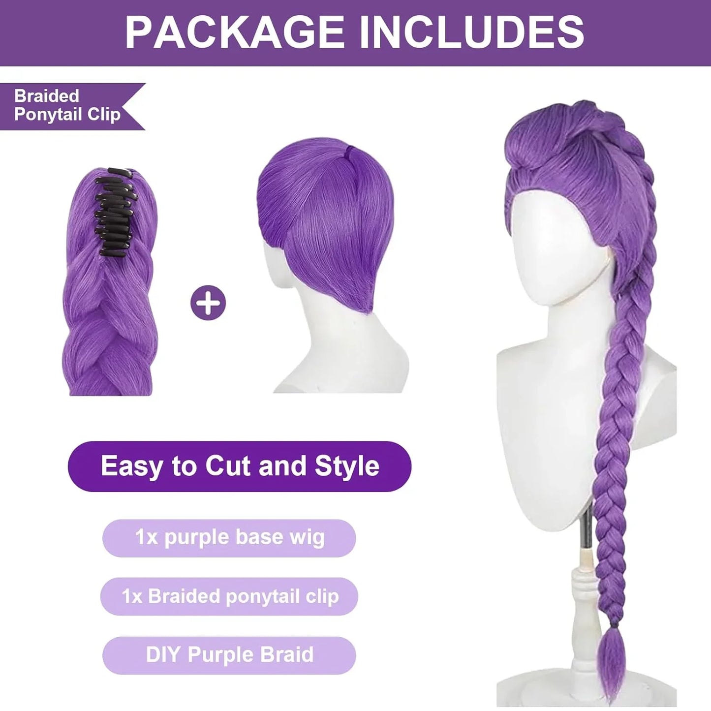 39" Long Purple Cosplay Wig,Anime Demon Costume Hair for Girl Women,Kp Singers Rumi Long and Thick Braid Wigs for Halloween,Anime,Party