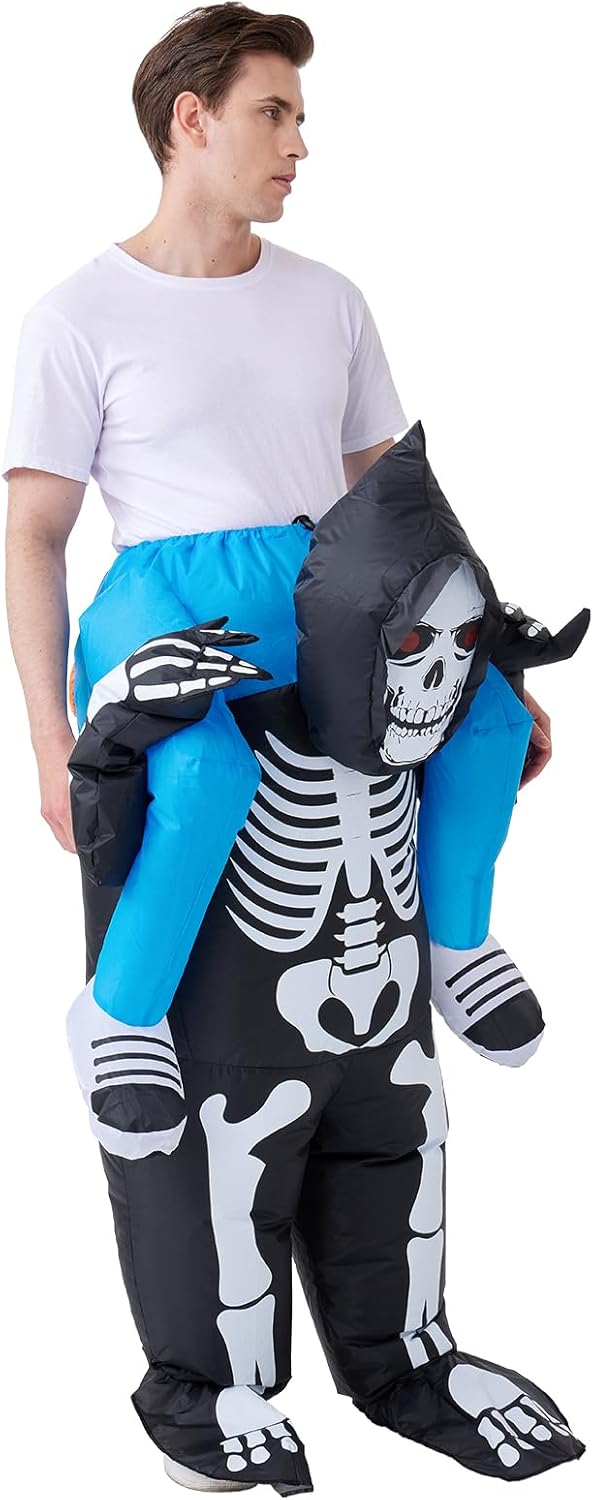 IHGYT Inflatable Skeleton Carry Me on The Shoulder Costume Ride Costumes Air Blow up Suit party dress Halloween and Christmas Cosplay Adult Size