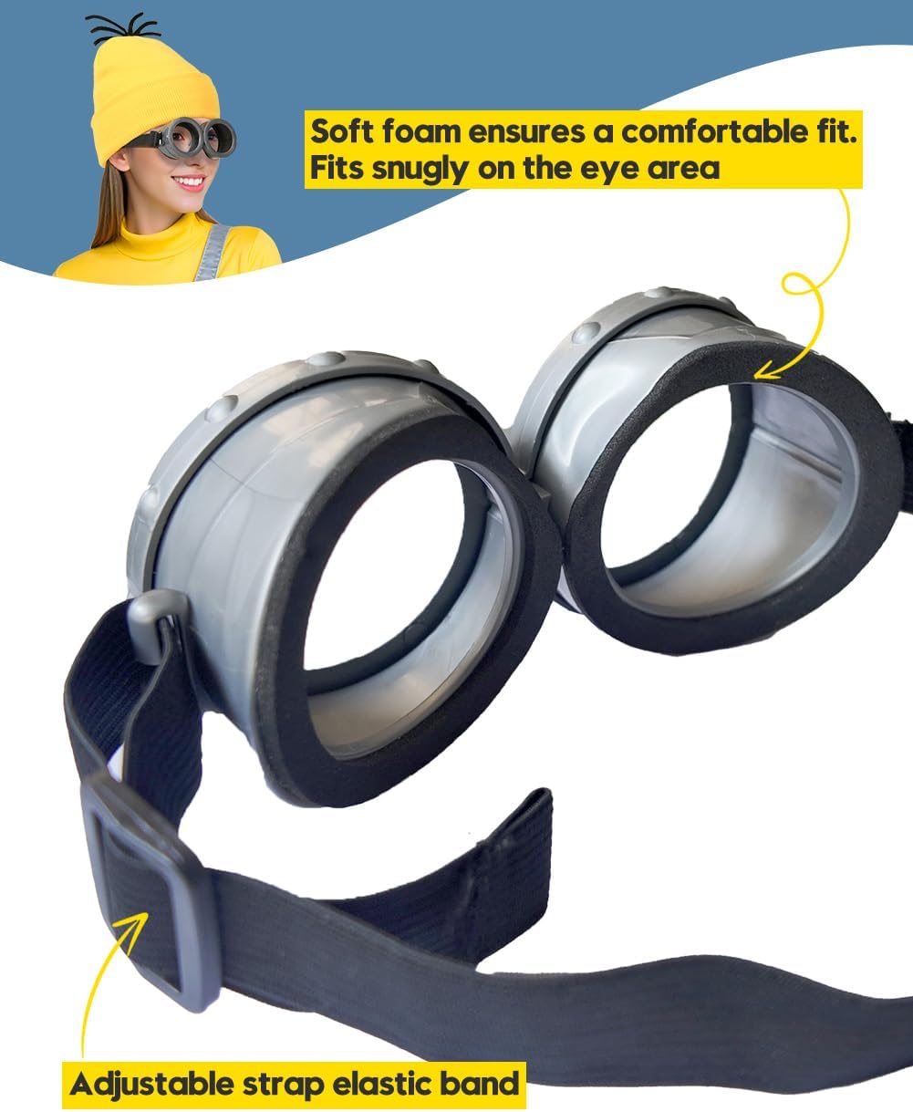 Halloween Costume Adult Accessories,Yellow Beanie Goggles Glasses Gloves for Men Women Cosplay Party Set