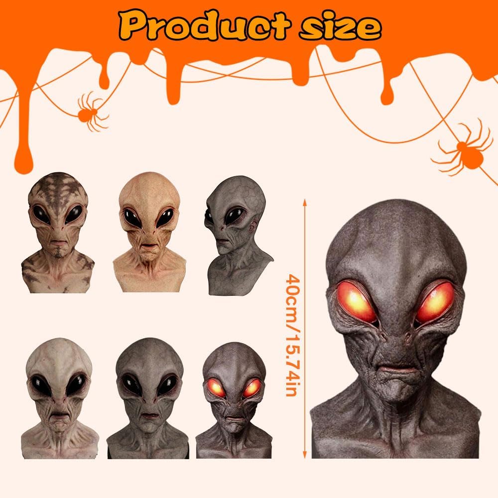 Alien Funny Mask, 2026 Halloween Realistic Latex Full Head Skull Masquerade Masks Costume Dress Cosplay Party