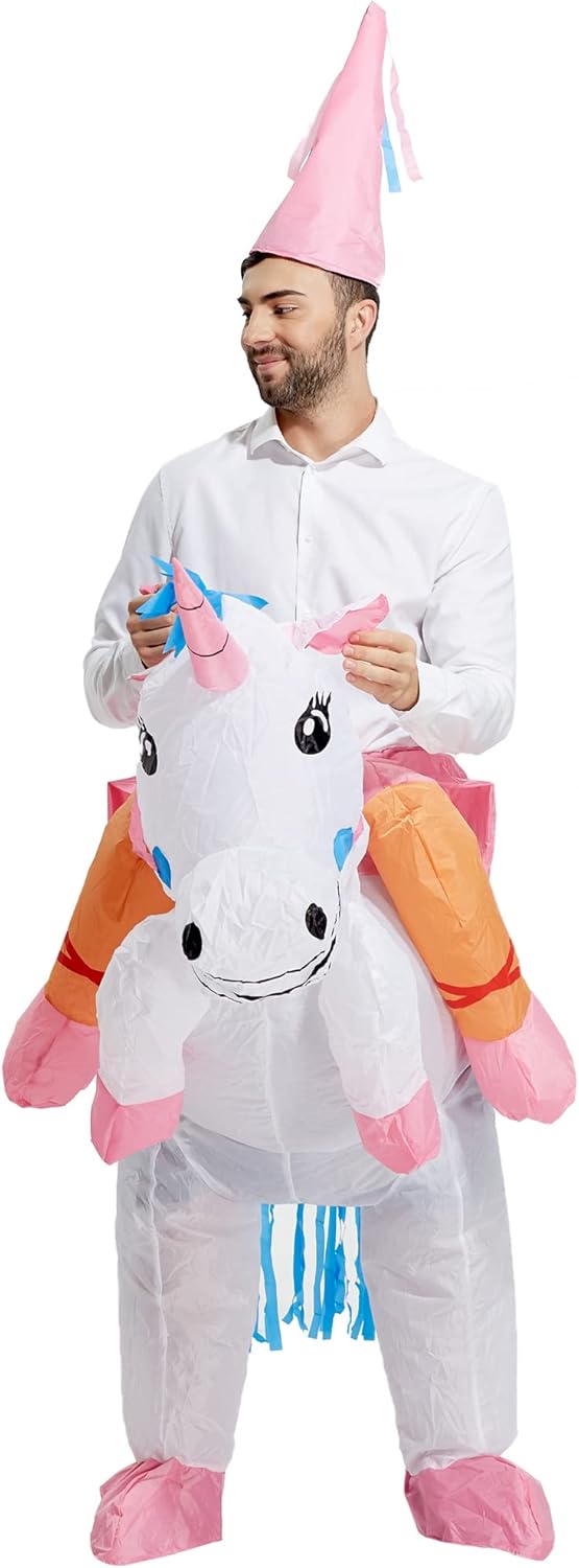 TOLOCO Inflatable Costume Unicorn Costume Blow Up Ride On Unicorn Costume for Halloween Cosplay Parties