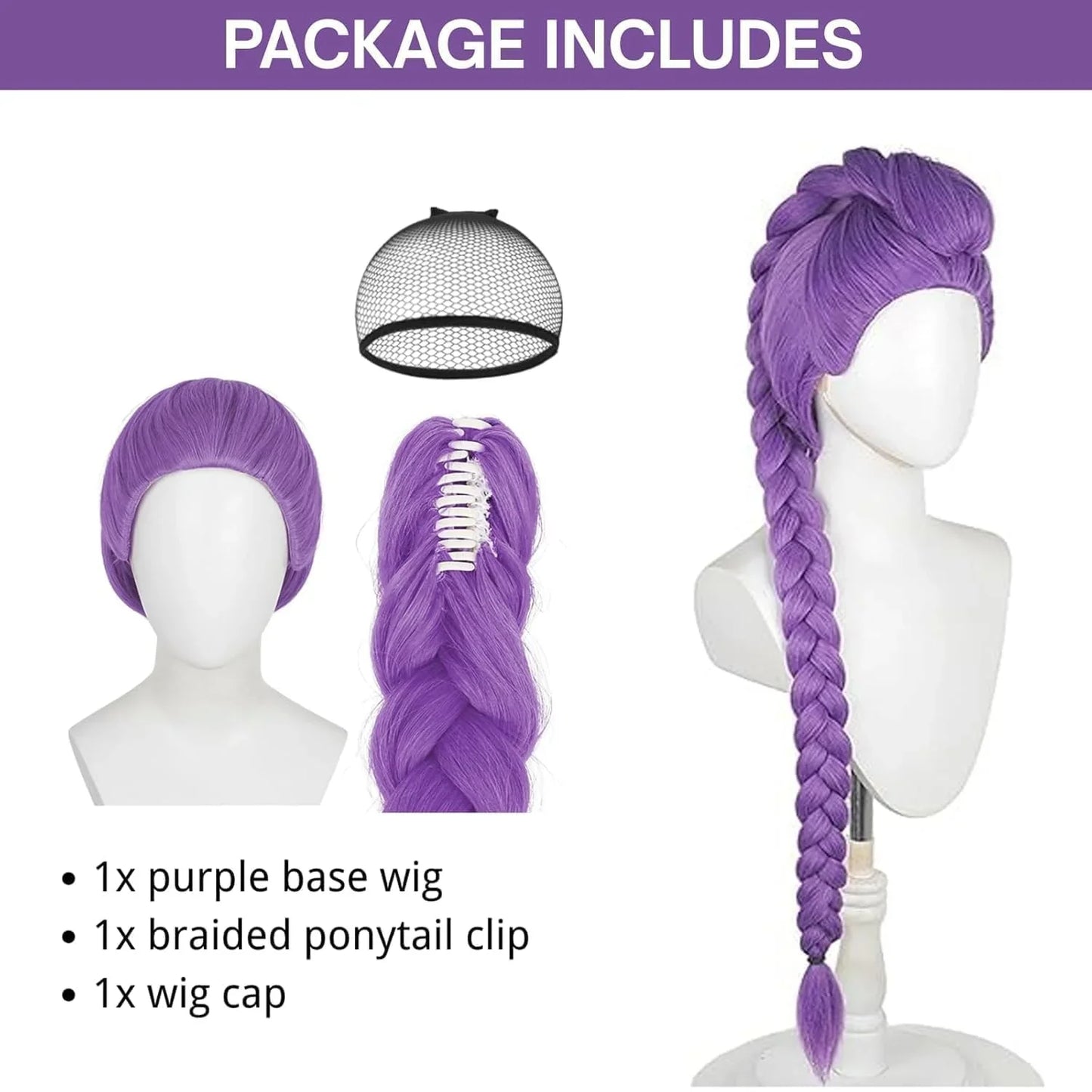 Purple Wig – 24" Dark Purple Braided Cosplay Hair, Heat-Resistant Synthetic Fiber