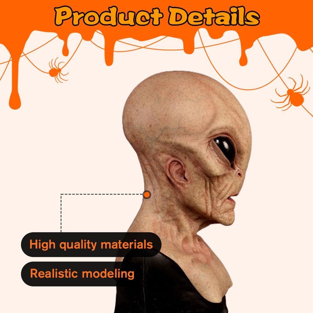 Alien Funny Mask, 2026 Halloween Realistic Latex Full Head Skull Masquerade Masks Costume Dress Cosplay Party