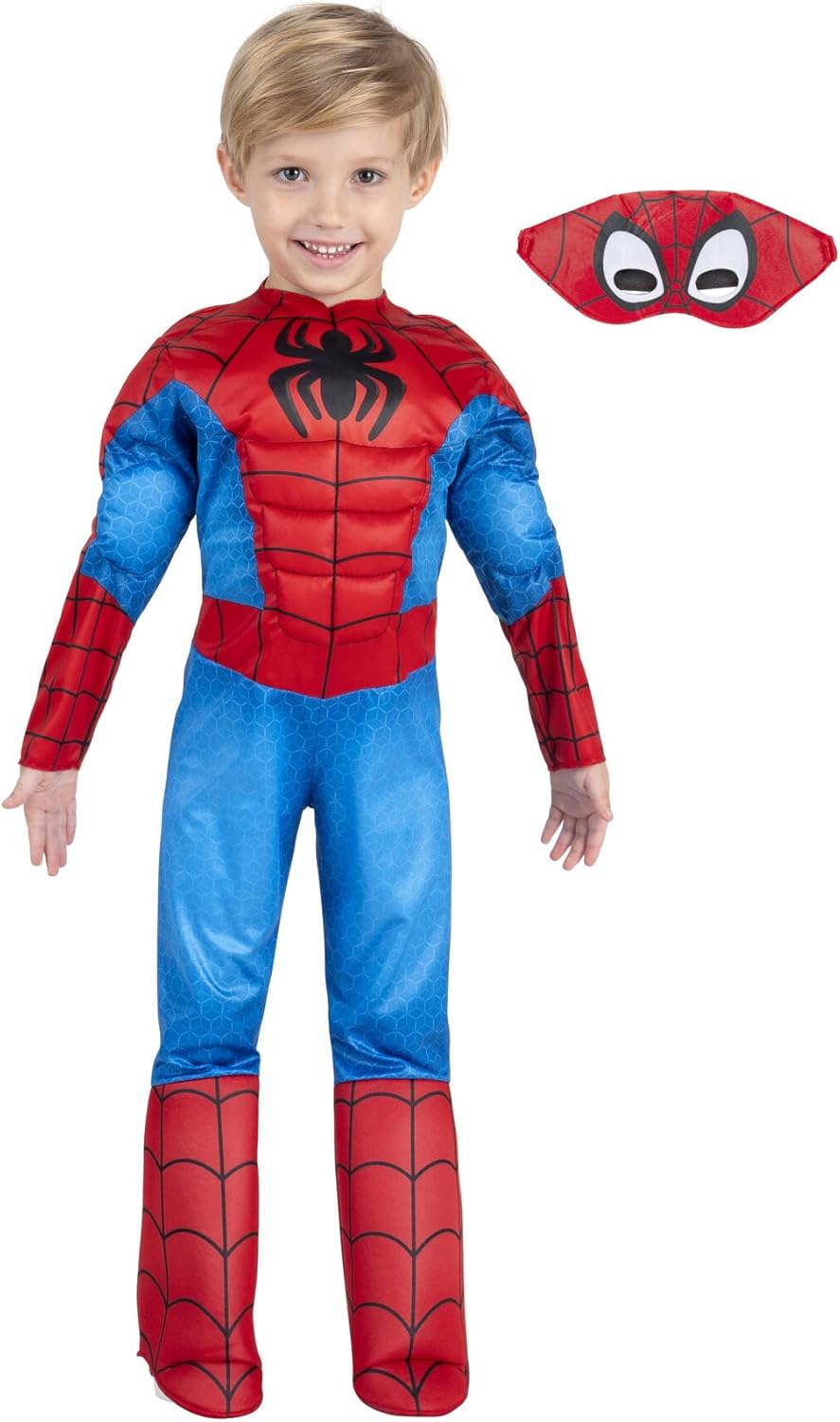MARVEL Official Toddler Deluxe Halloween Costume - Premium Quality Padded Jumpsuit and Fabric Headpiece (3T-4T)