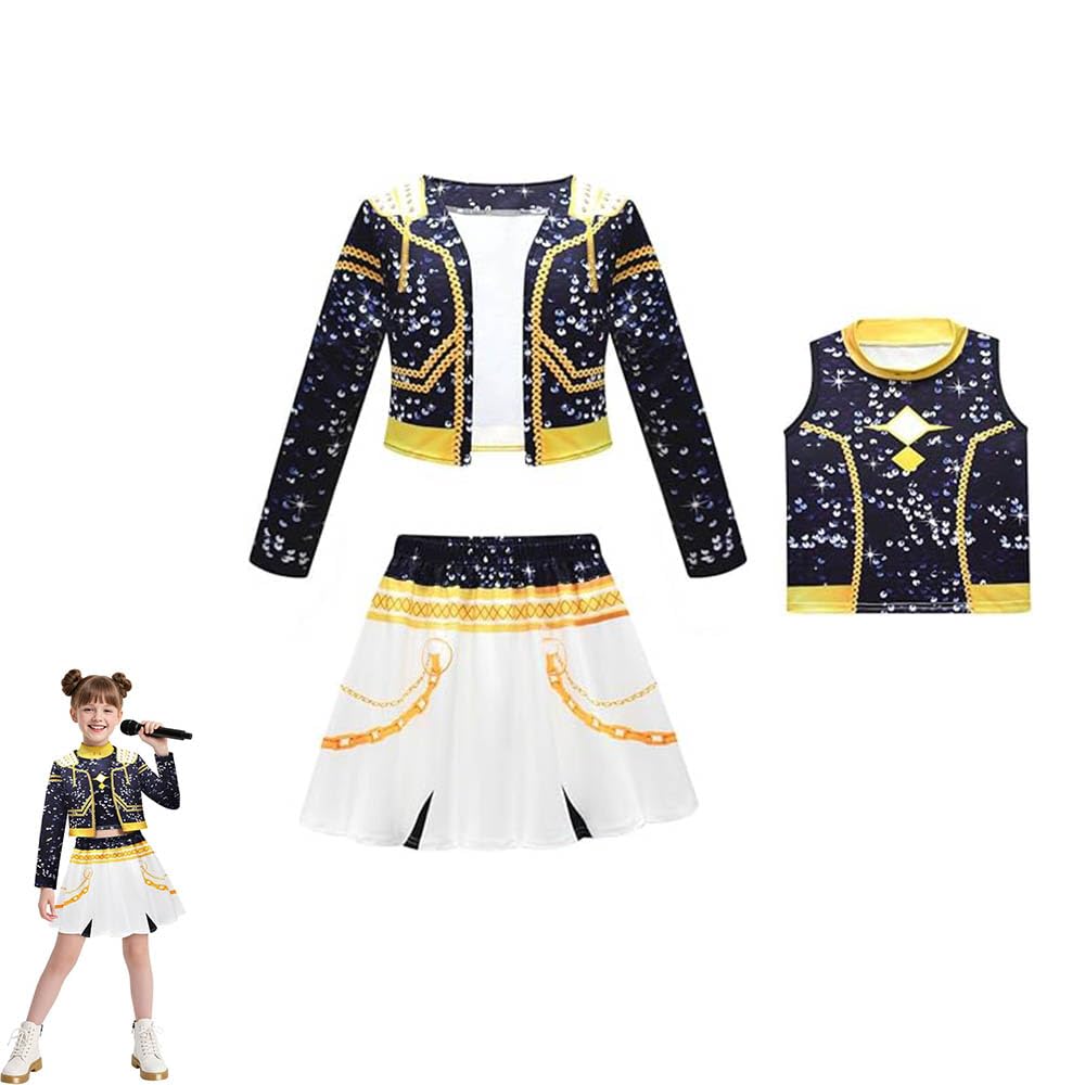 Kids Girls Pop Singer Costume 3-14 Years, Singer Wig, Toddler Halloween Cosplay Stage Clothes