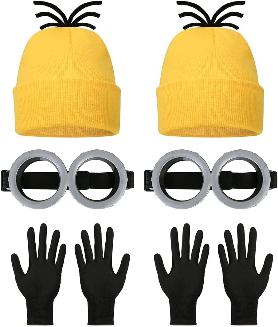 Halloween Costume Adult Accessories,Yellow Beanie Goggles Glasses Gloves for Men Women Cosplay Party Set