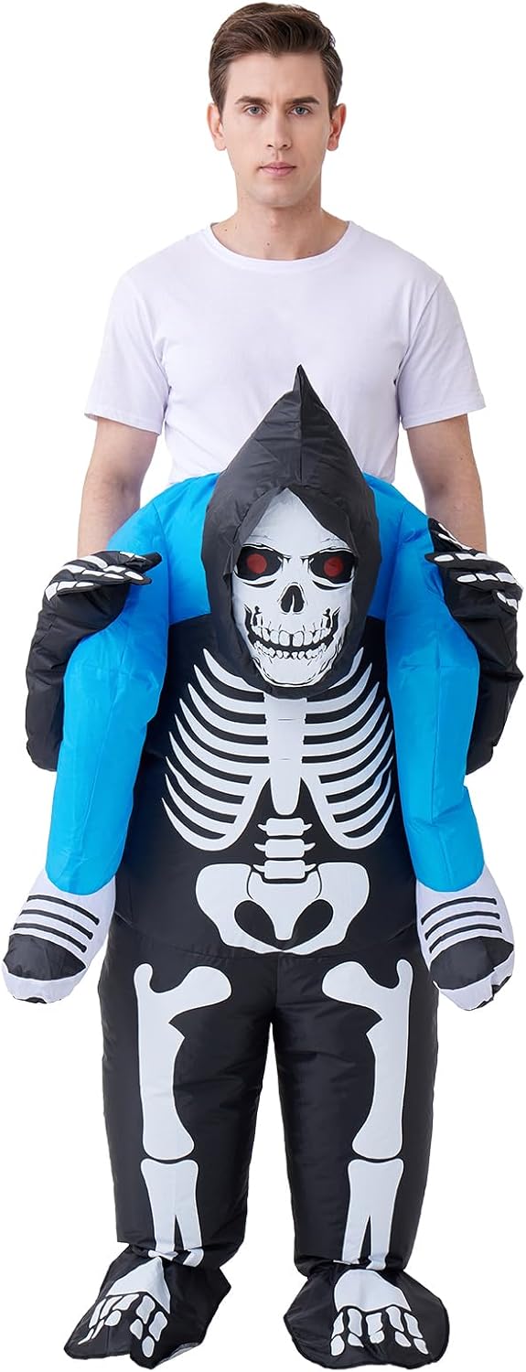 IHGYT Inflatable Skeleton Carry Me on The Shoulder Costume Ride Costumes Air Blow up Suit party dress Halloween and Christmas Cosplay Adult Size