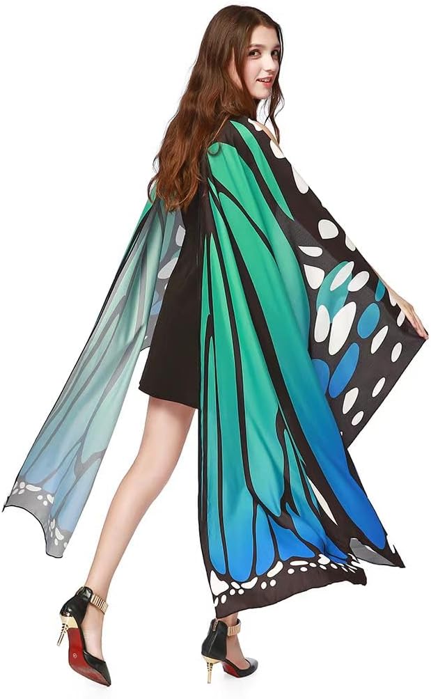 Halloween Costumes for Women Adult Butterfly Costumes Wing Cape Shawl 3Pcs with Lace Mask and Black Velvet Antenna Headband