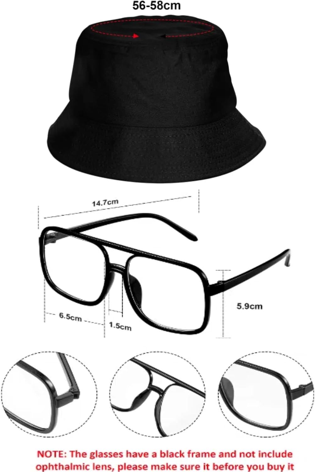SATINIOR 80s 90s Hip Hop Costume Outfit Kit, 5 Pcs Dollar Chain Necklace Ring Bucket Hat Glasses Earring for Rapper Men Women