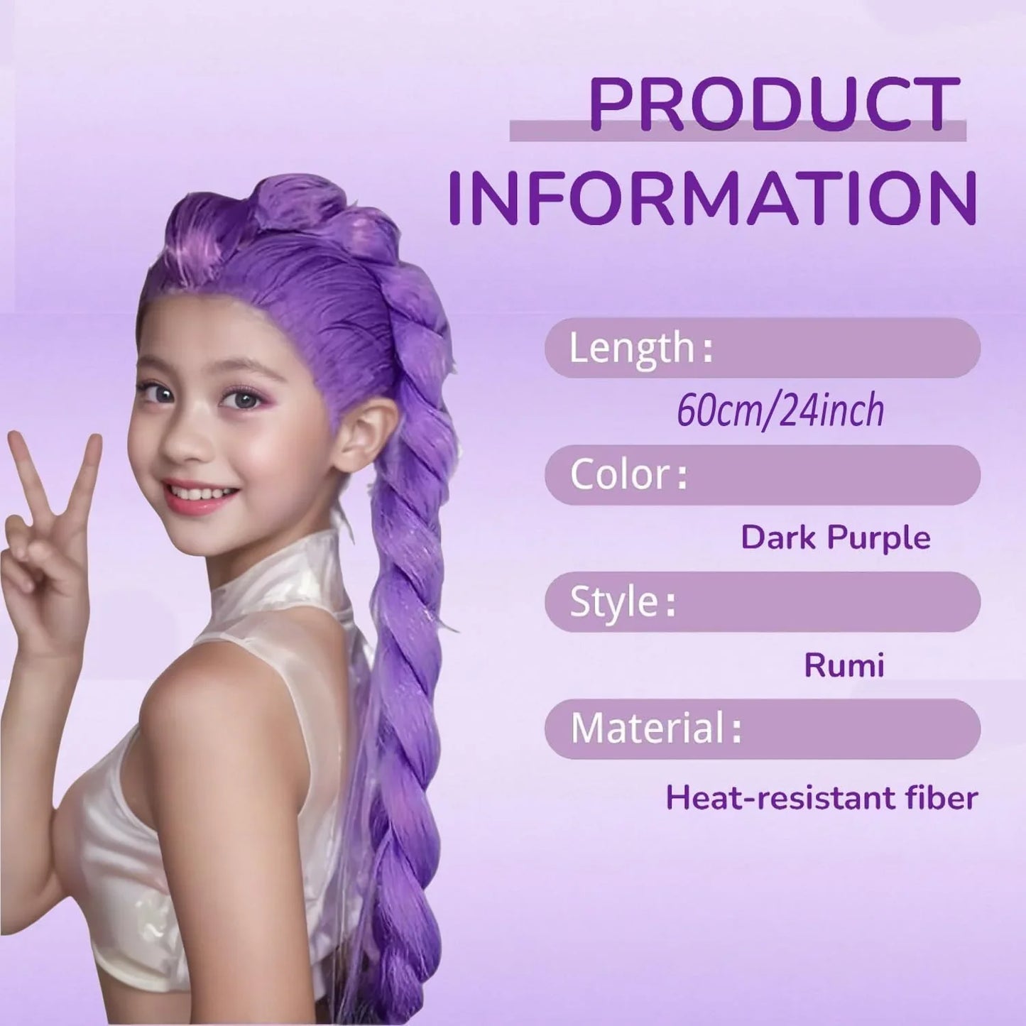 Purple Wig – 24" Dark Purple Braided Cosplay Hair, Heat-Resistant Synthetic Fiber