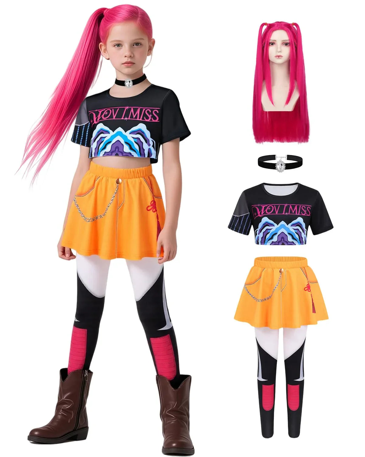 Girls Demon Pop Singer Hunters Costume 3-14 Years Stage Dance Idol Cosplay Outfit, Kids Halloween Costumes
