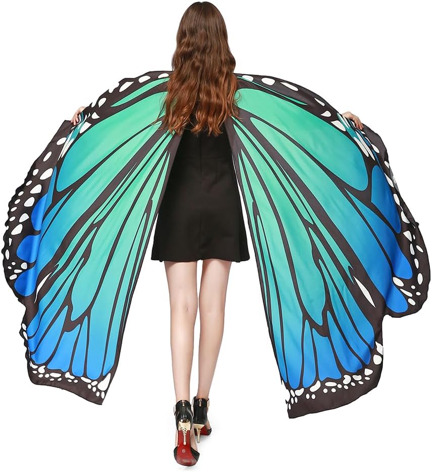 Halloween Costumes for Women Adult Butterfly Costumes Wing Cape Shawl 3Pcs with Lace Mask and Black Velvet Antenna Headband