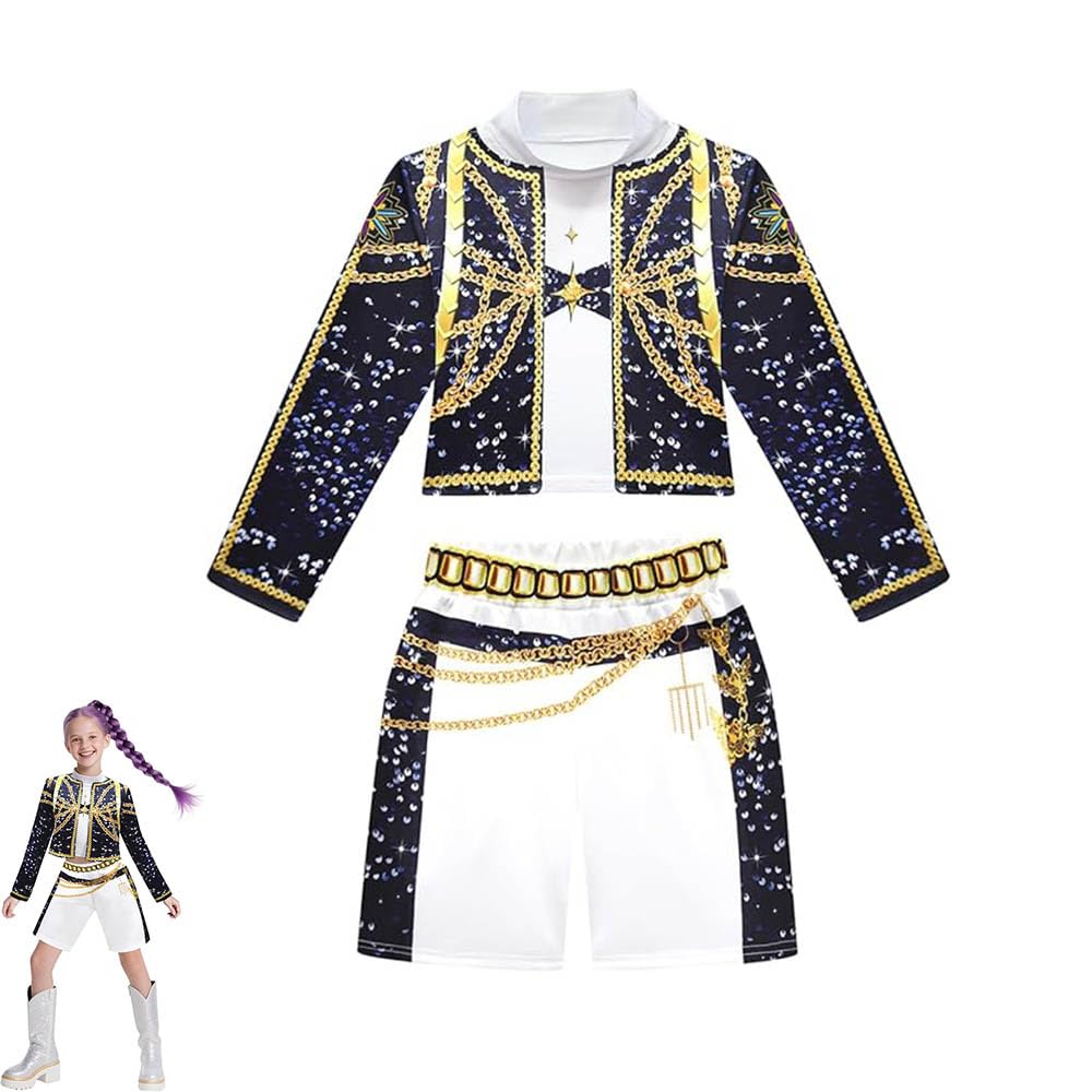Kids Girls Pop Singer Costume 3-14 Years, Singer Wig, Toddler Halloween Cosplay Stage Clothes