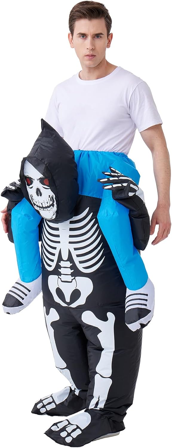 IHGYT Inflatable Skeleton Carry Me on The Shoulder Costume Ride Costumes Air Blow up Suit party dress Halloween and Christmas Cosplay Adult Size