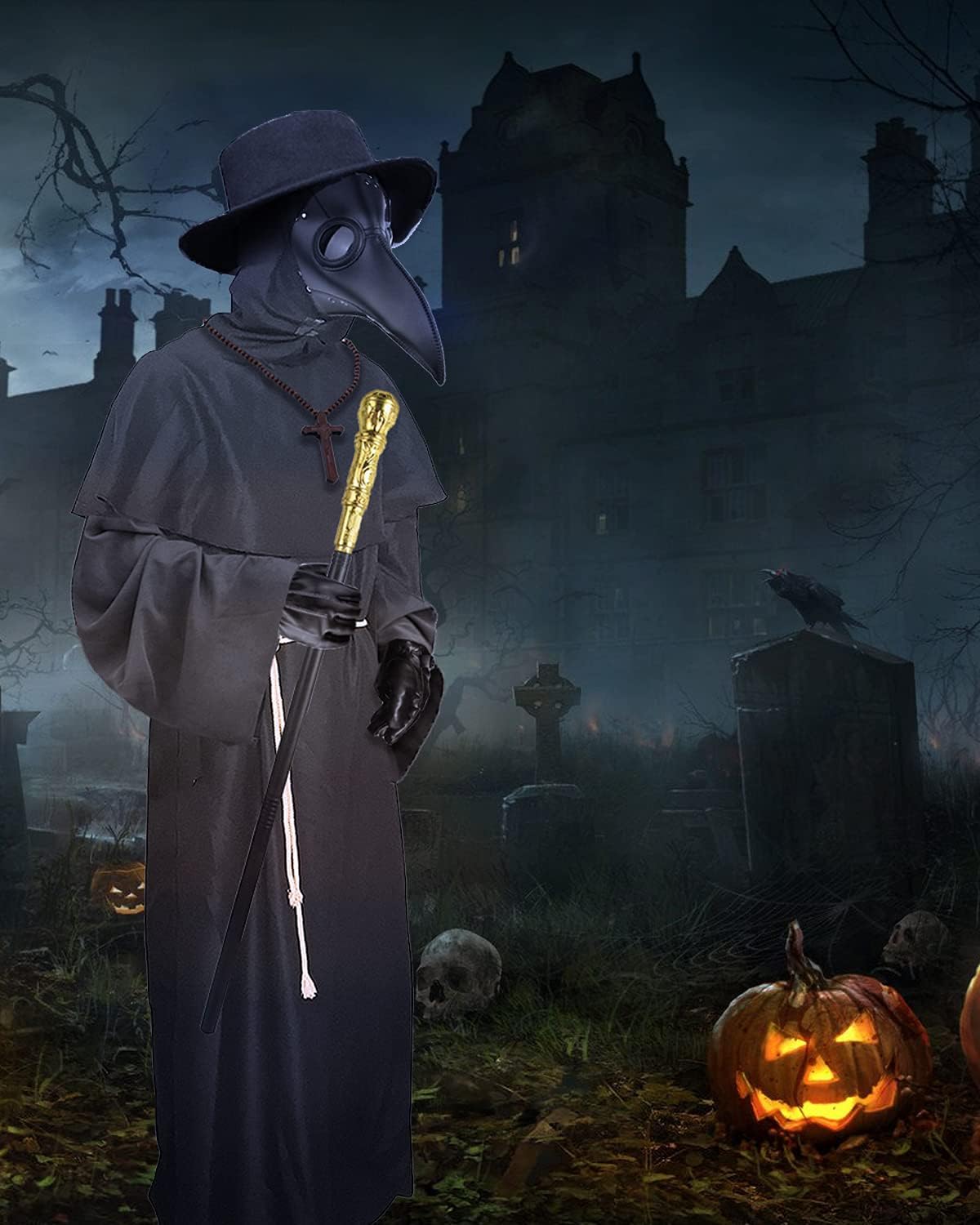 Nicexx Plague Doctor Mask Costumes Set 6 in 1 Halloween Beak Mask Plague Dr Outfit for Adults