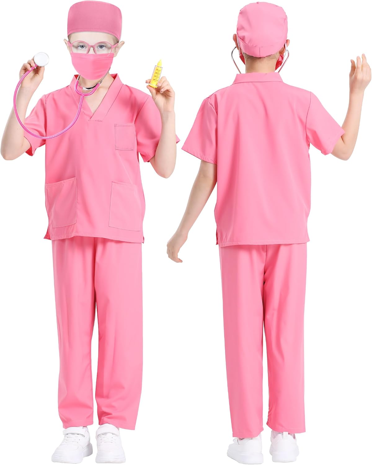 ICECUTE Doctor Costume for Kids Scrubs with Accessories,7Pcs Toddler Halloween Costume for Boy Girls,3-11 Years