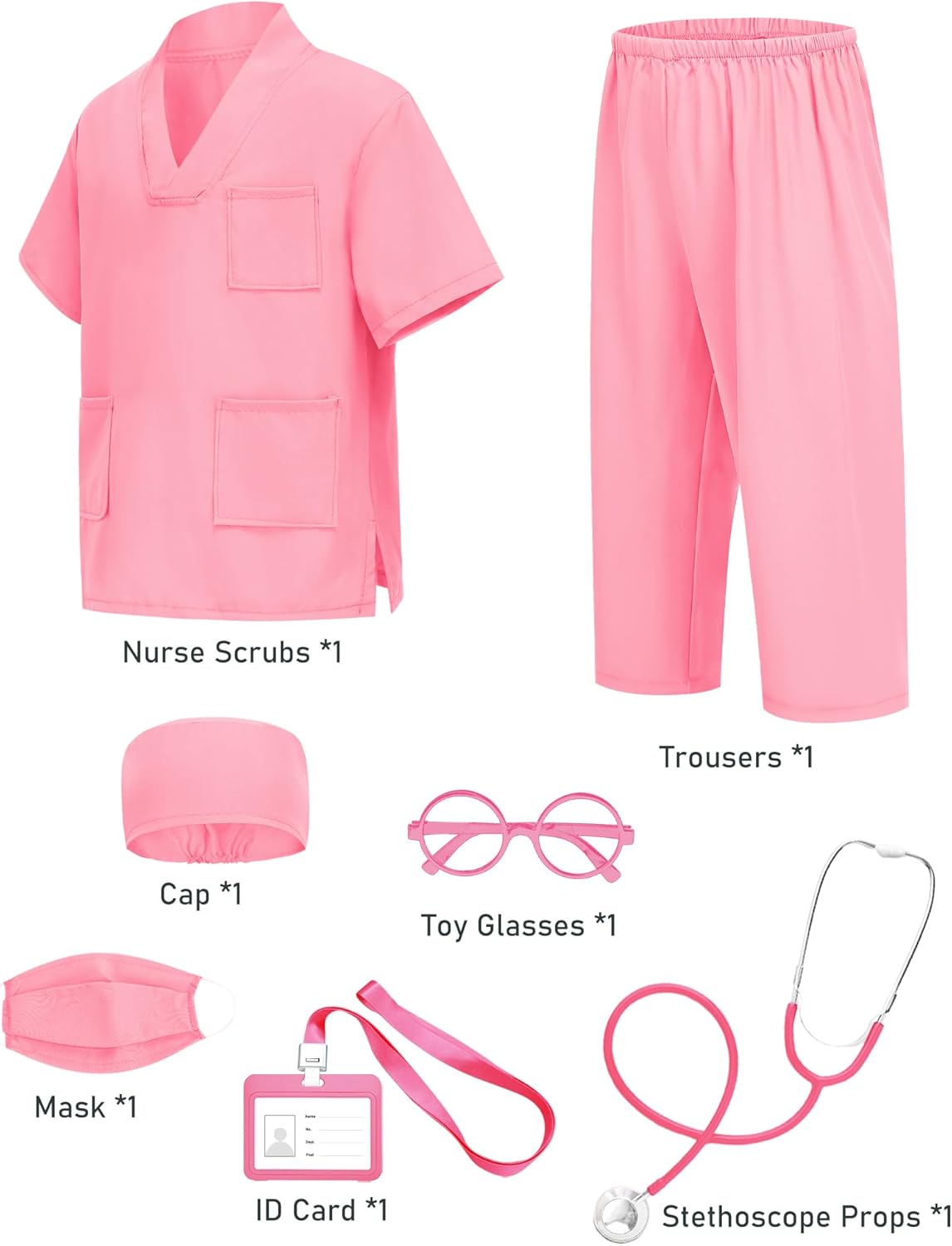 ICECUTE Doctor Costume for Kids Scrubs with Accessories,7Pcs Toddler Halloween Costume for Boy Girls,3-11 Years