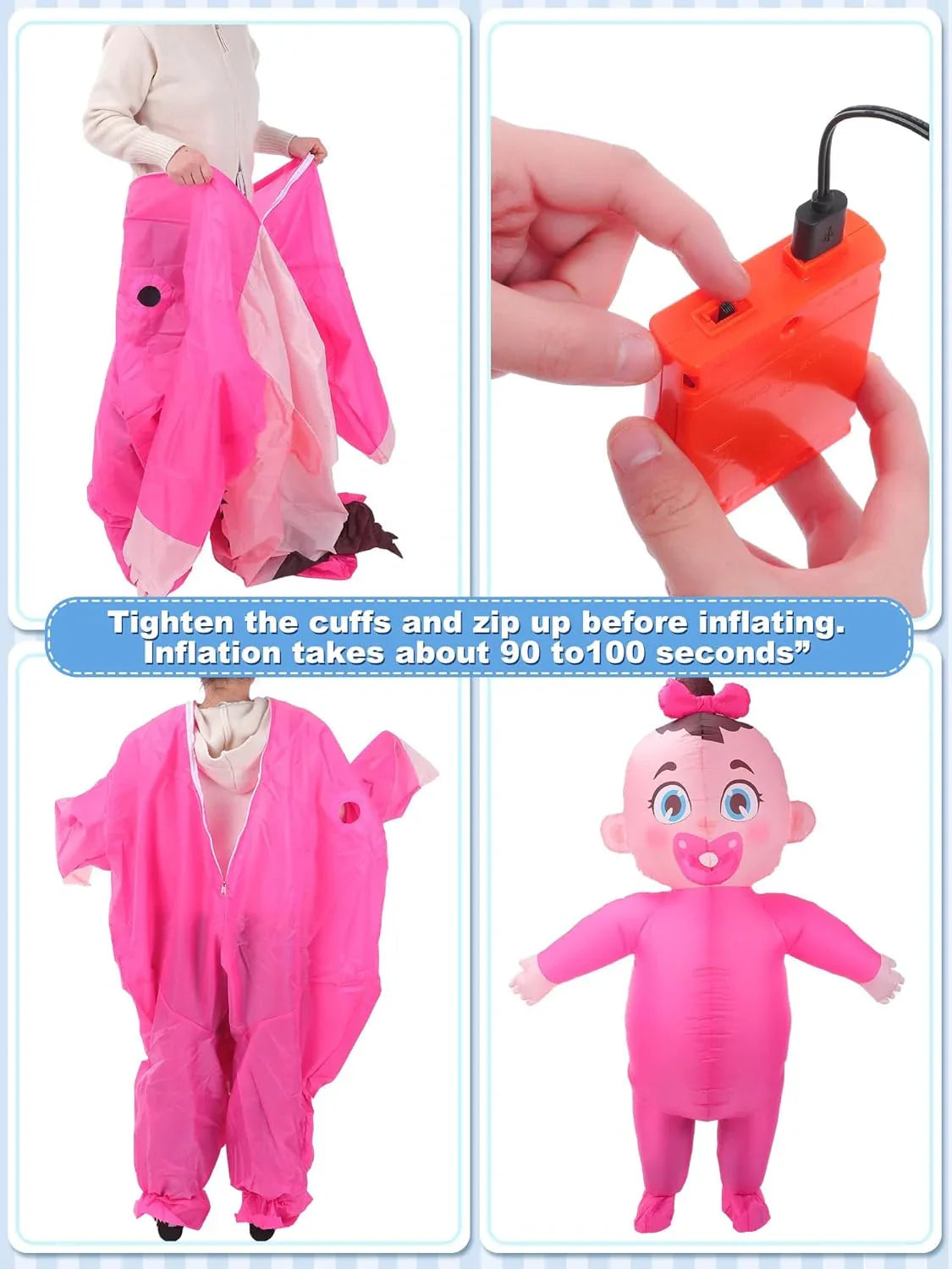 Ramede 2 Pcs Giant Inflatable Baby Costume 96 Inch Gender Reveal Ideas Boy and Girl Blow Costume Outfit for Adult Baby Shower Gender Reveal Party Halloween Christmas Cosplay Supplies