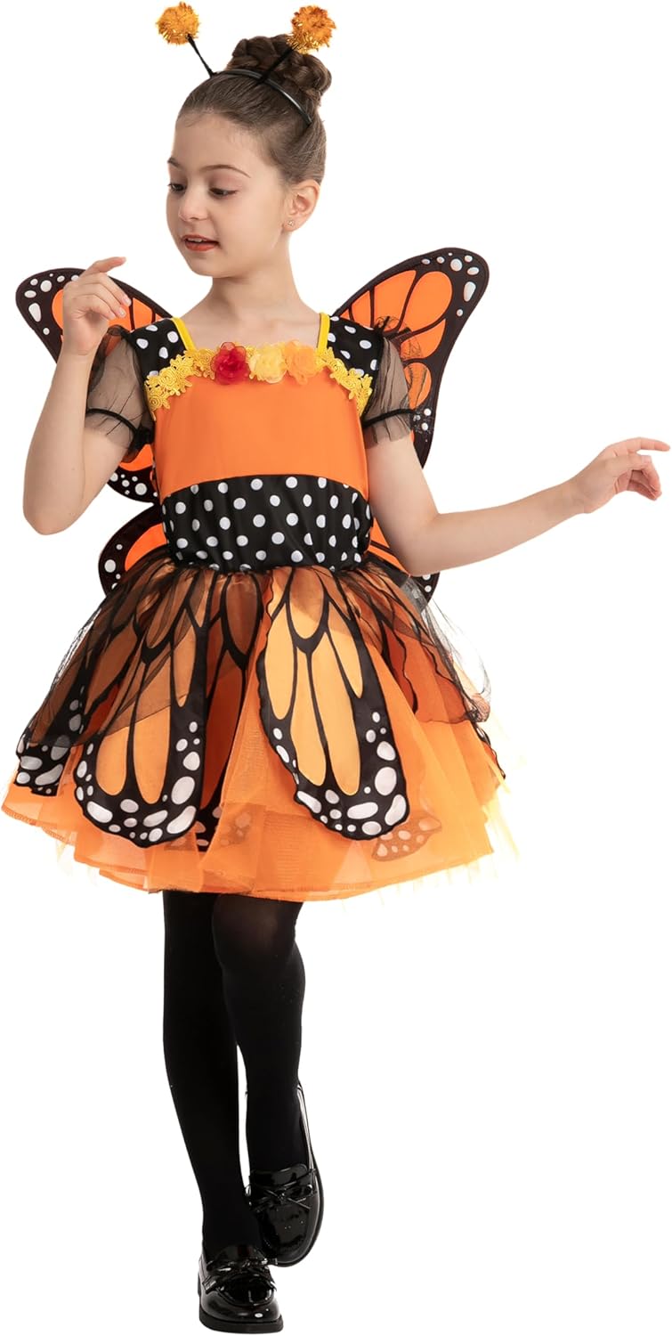 Spooktacular Creations Child Girls Butterfly Costume, Toddlers Butterfly Outfit w/Wings Headband for Kids Halloween Parties