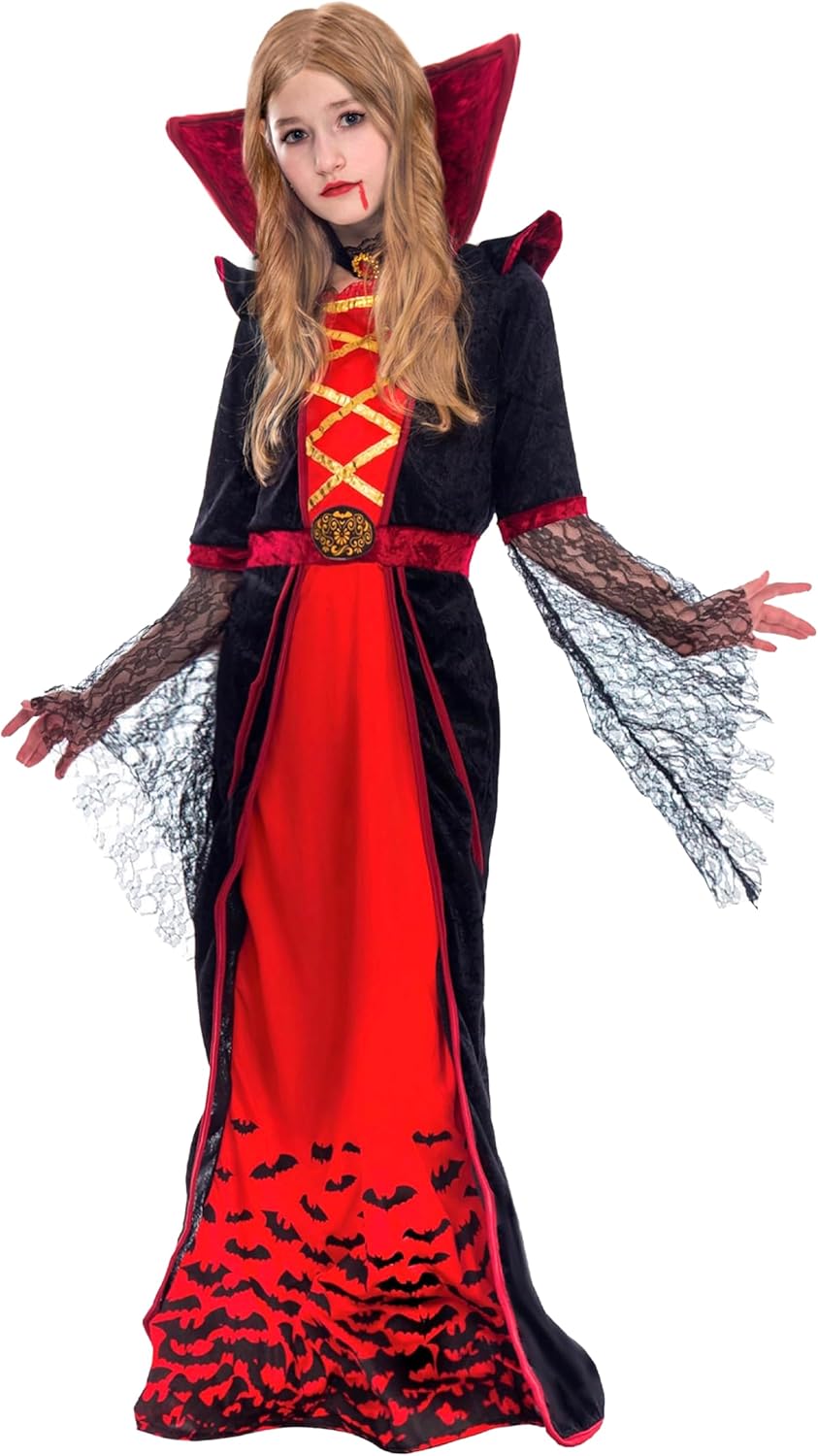 Spooktacular Creations Royal Vampire Costume for Girls, Deluxe Set Halloween Gothic Victorian Vampiress Queen Costume