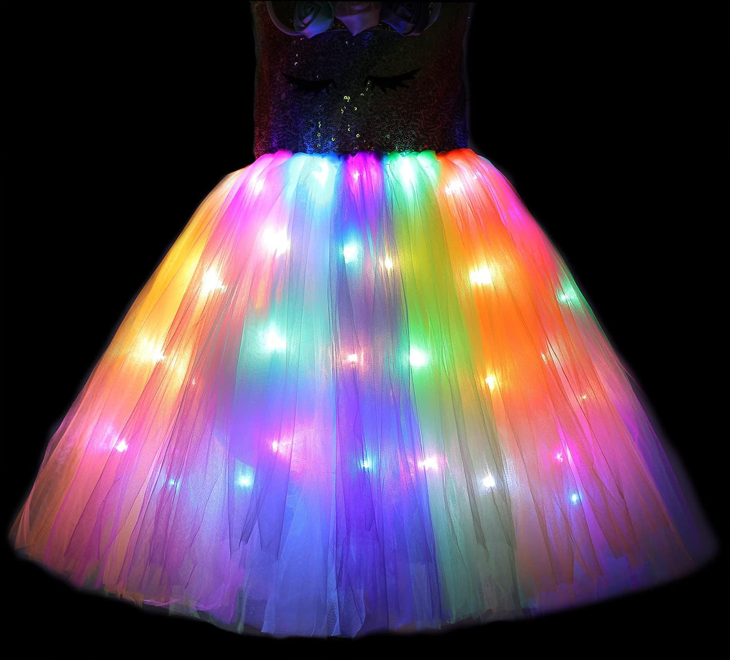 Soyoekbt Girls Unicorn Costume LED Light Up Unicorn Dress Birthday Party Princess Dress for Halloween Party