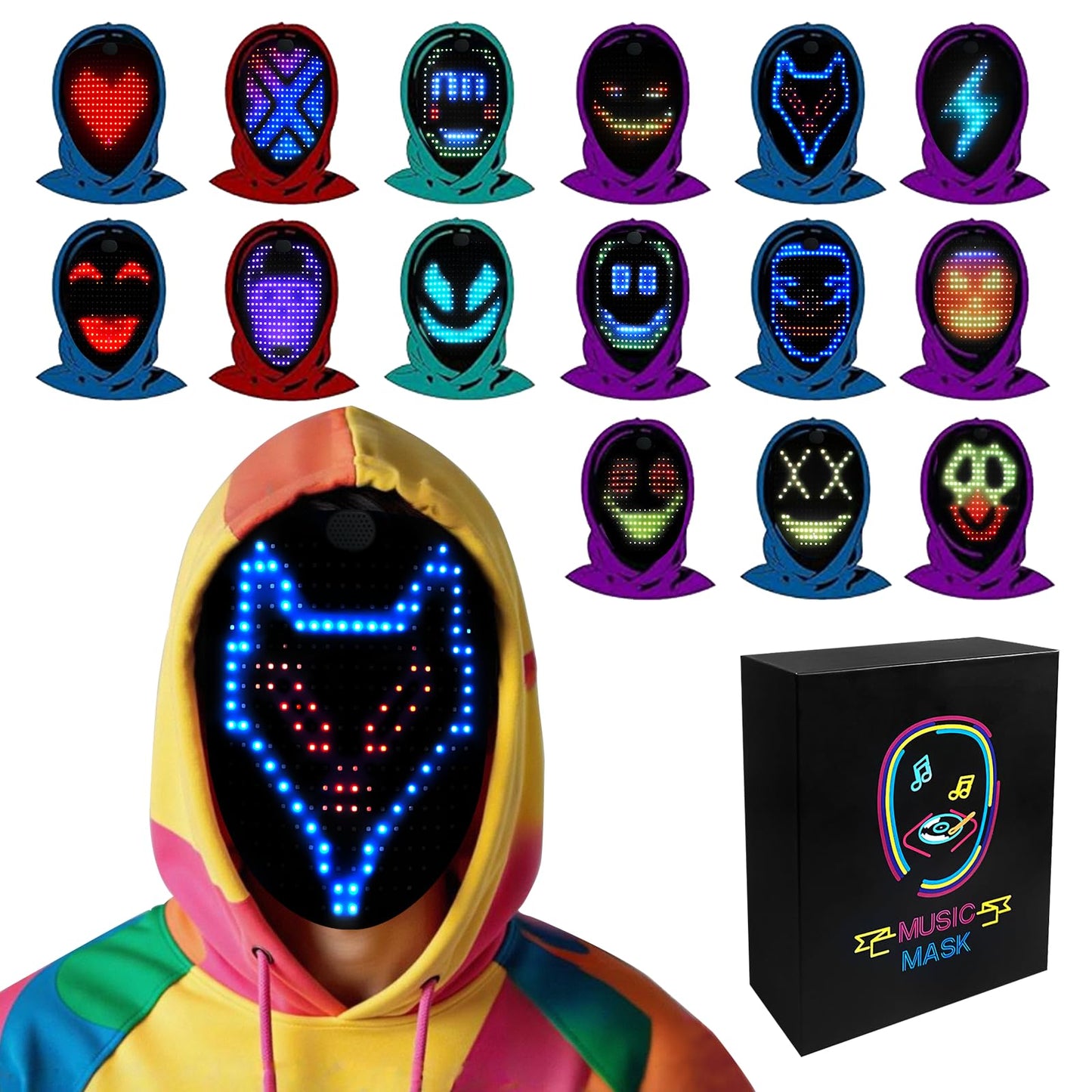 Led Mask Lighted Up Mask - Led Masks with Gesture Sensing Costume for Halloween Costume Cosplay Party Cool Gifts