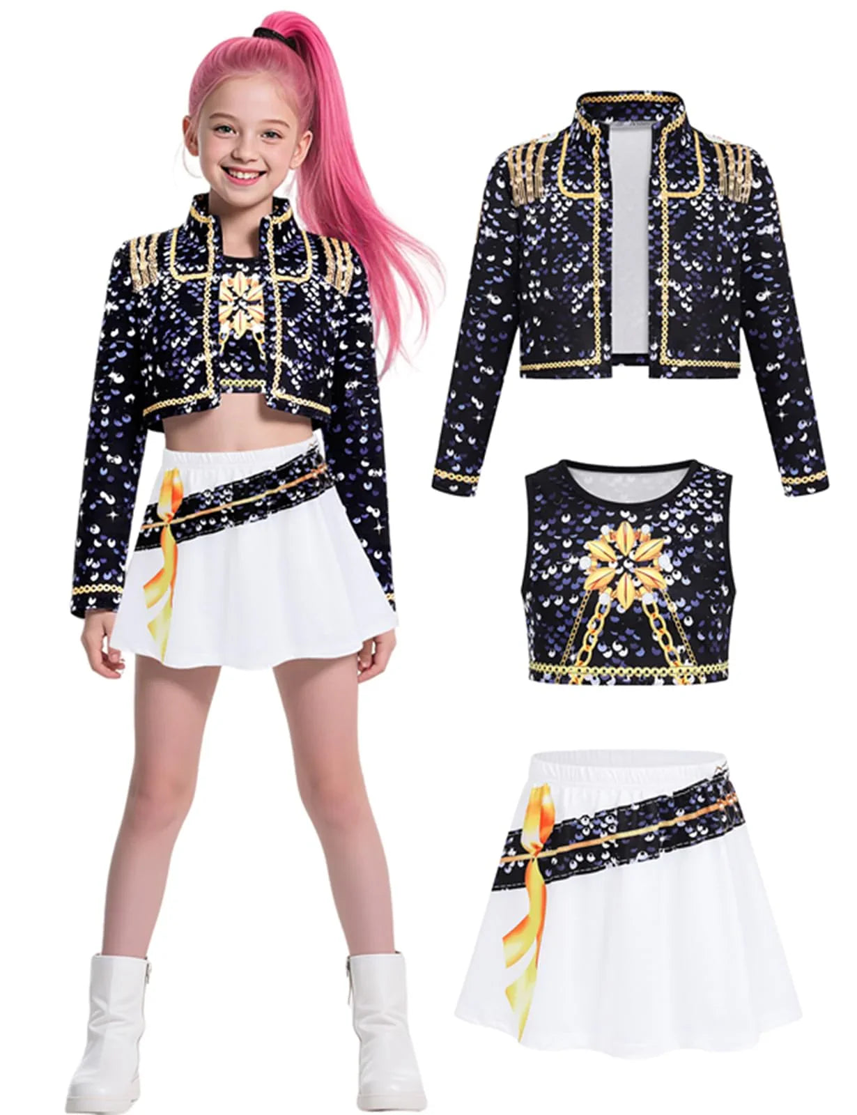 Girls Demon Pop Singer Hunters Costume 3-14 Years Stage Dance Idol Cosplay Outfit, Kids Halloween Costumes