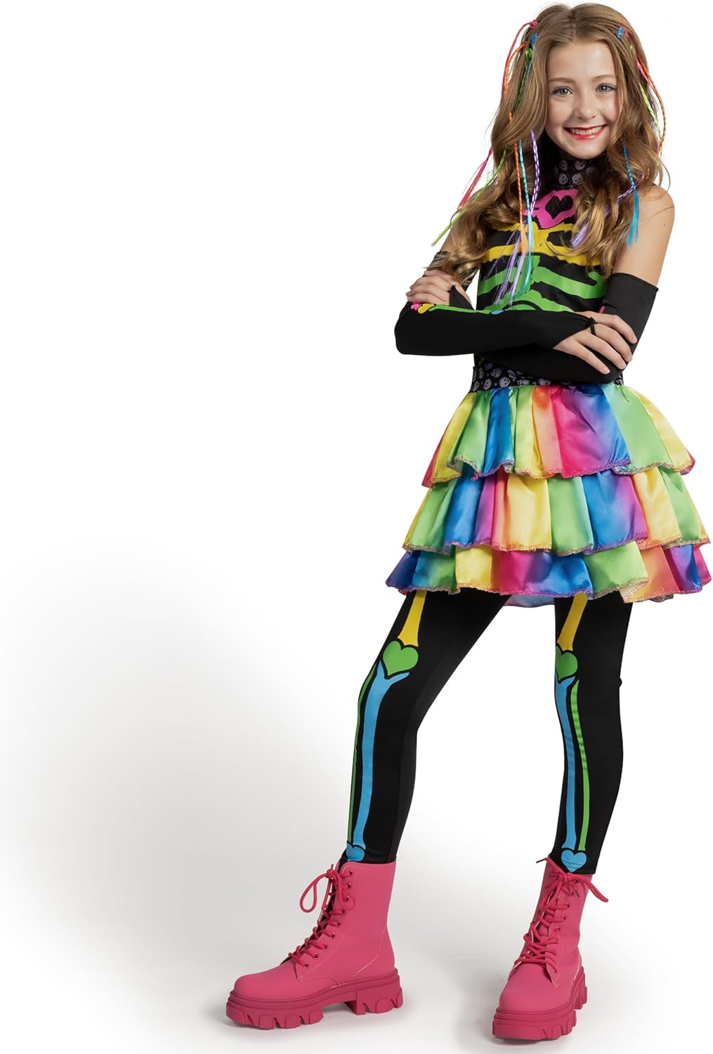Spooktacular Creations Halloween Kids Skeleton Costume, Funky Punky Bone Skeleton Deluxe Costume, Halloween Girls Outfit