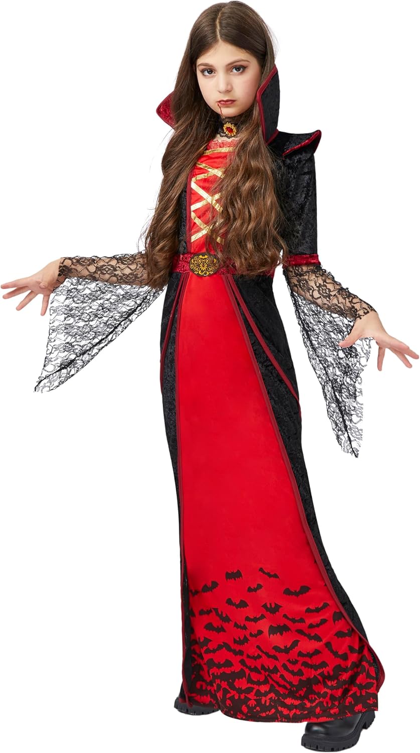 Spooktacular Creations Royal Vampire Costume for Girls, Deluxe Set Halloween Gothic Victorian Vampiress Queen Costume