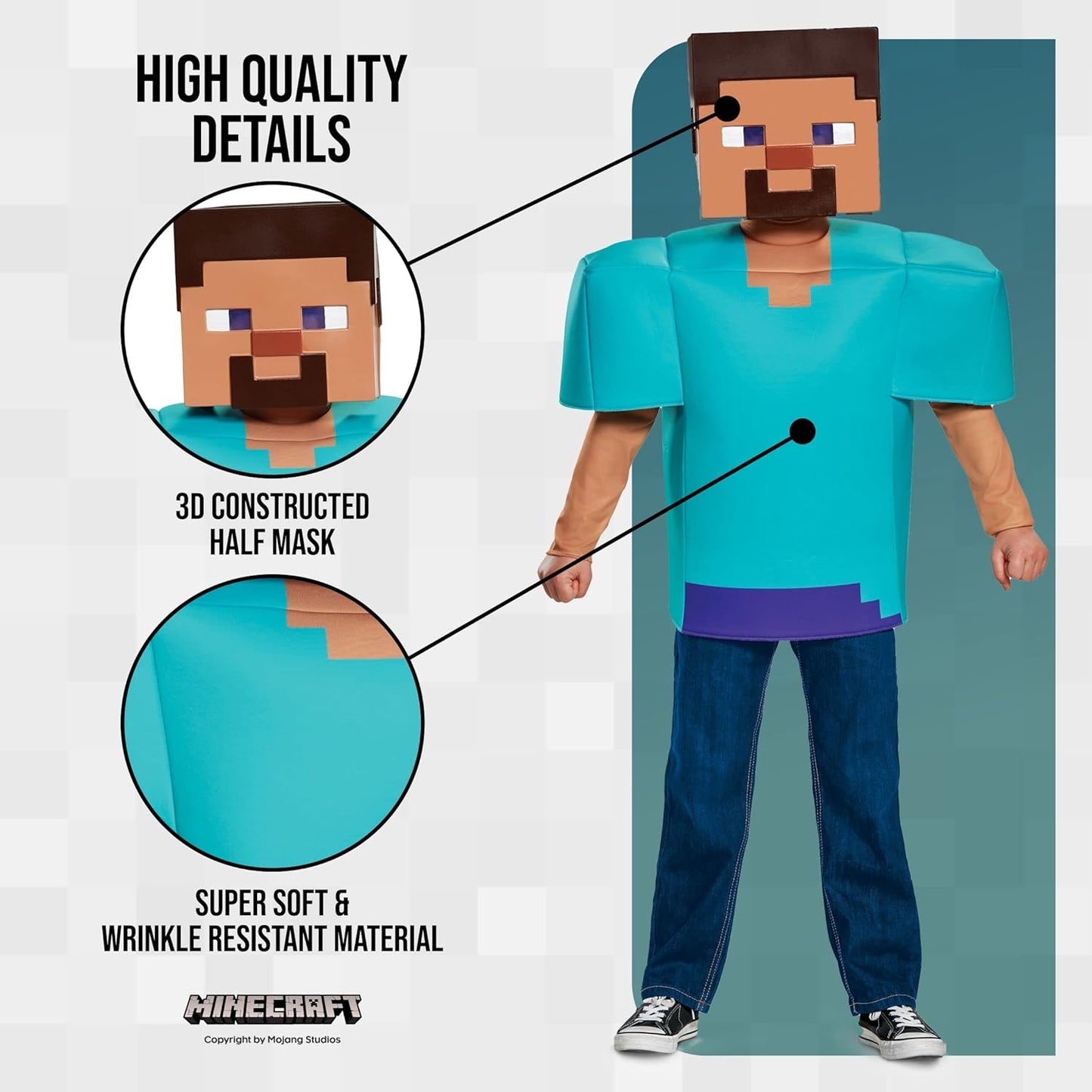 Steve Classic Minecraft Costume, Multicolor, Medium (7-8)