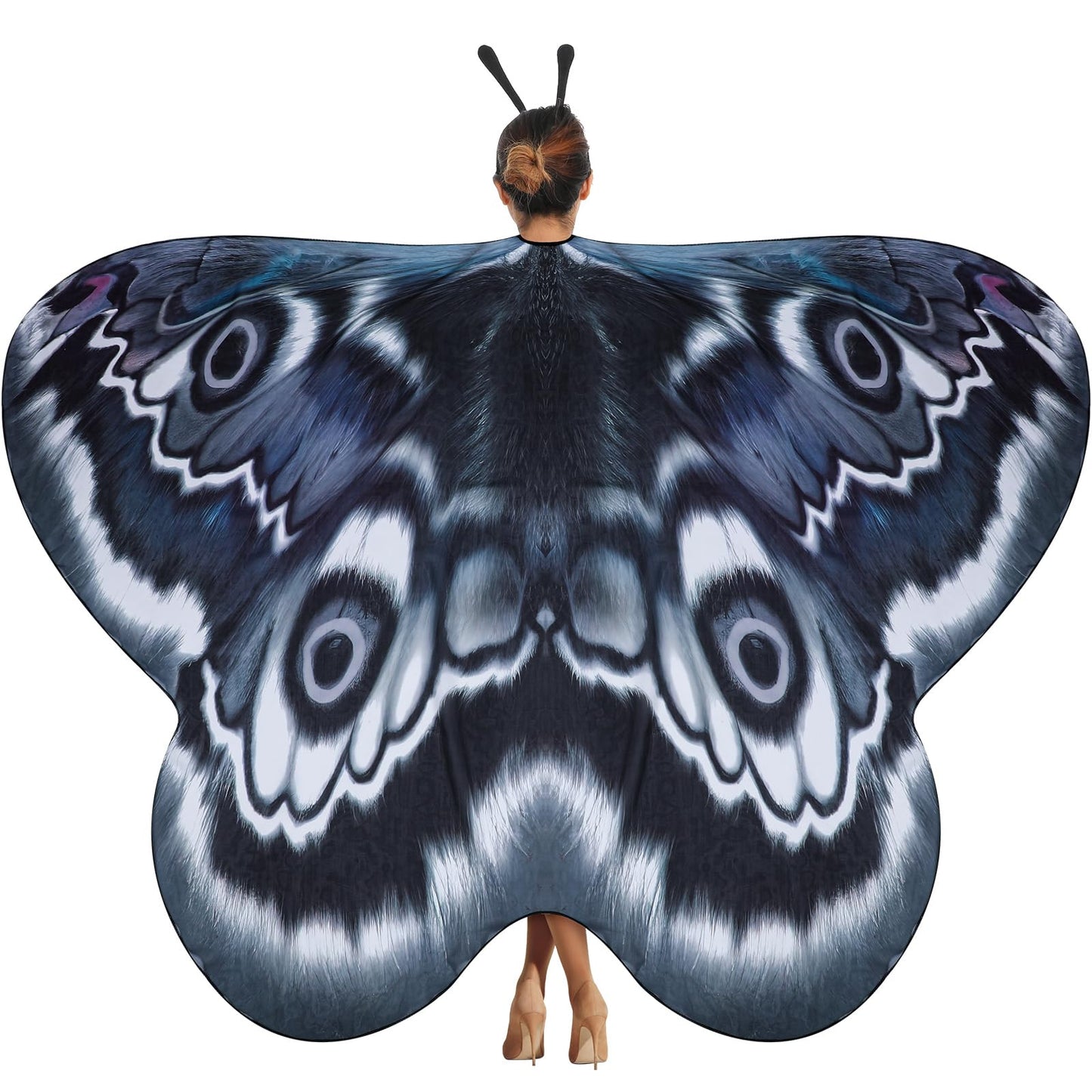 Yinder 2 Pcs Halloween Moth Wings Costume Butterfly Shawl Moth Wing Cape Costume Accessory with Headband 72.83 x 50.39 Inch