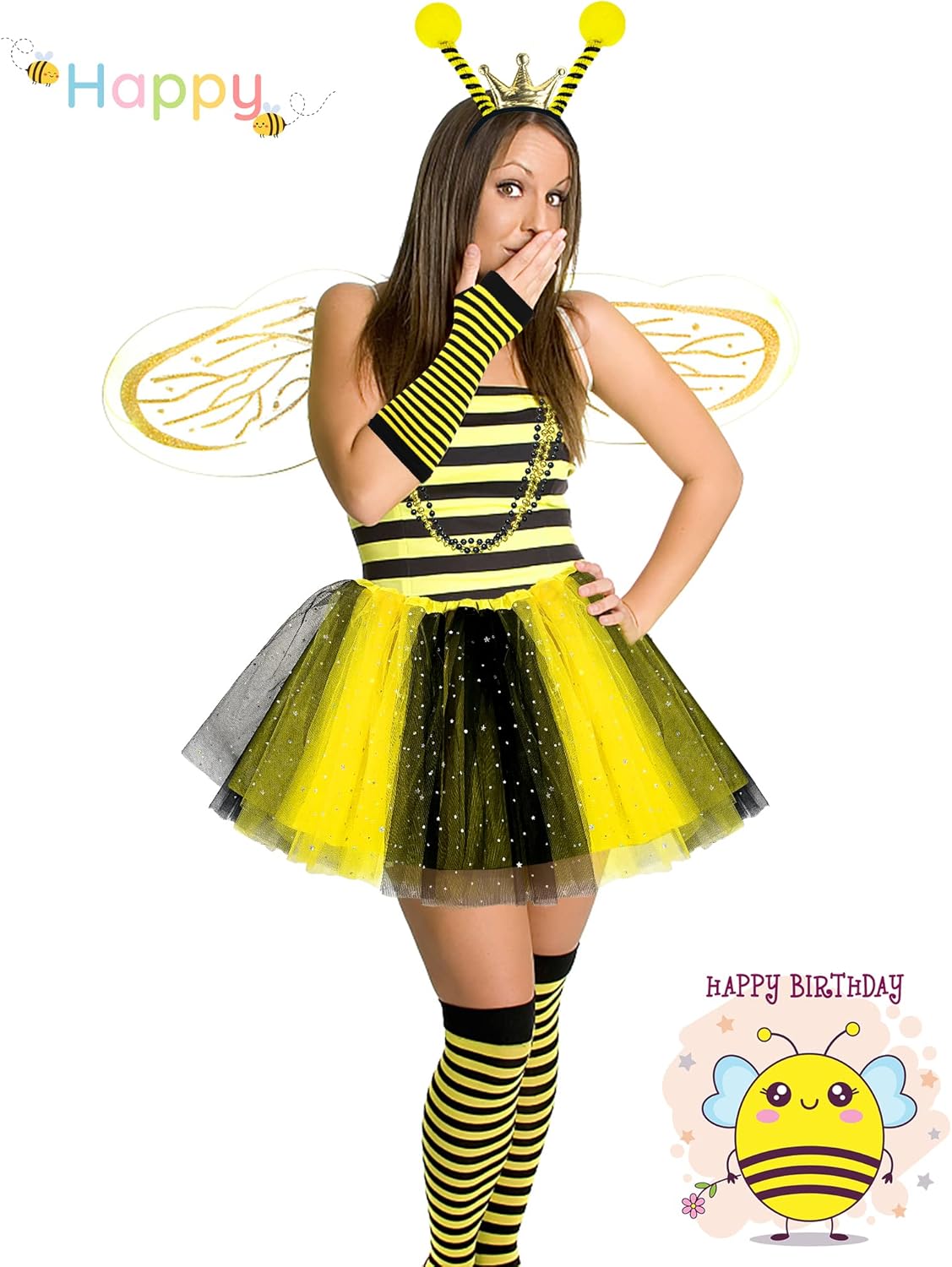 Hikkcos Bee Costume Set Yellow Bee Costume Tutu for Woman Queen Bopper Antenna Headband Tutu Skirt for Halloween Costume Honeybee Animals Party Cosplay