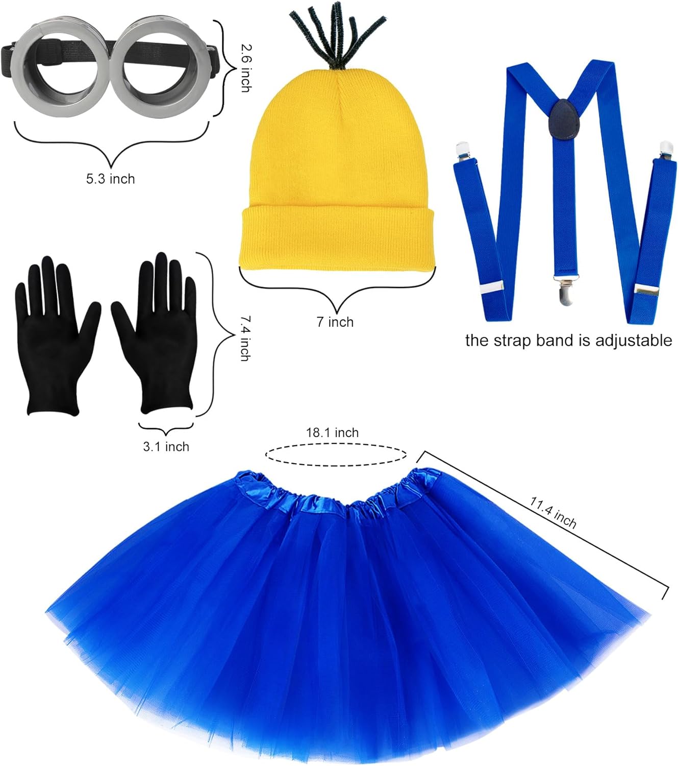 5 PCS Halloween Costume for Kids Girls,Goggles/Beanie/Tutu Skirt/Suspenders/Gloves Halloween Costume Accessories