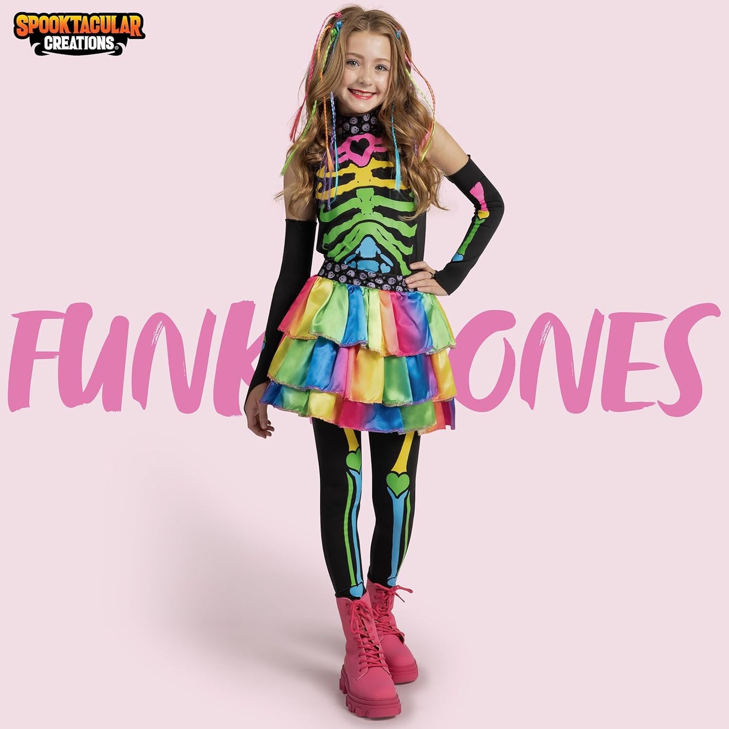 Spooktacular Creations Halloween Kids Skeleton Costume, Funky Punky Bone Skeleton Deluxe Costume, Halloween Girls Outfit