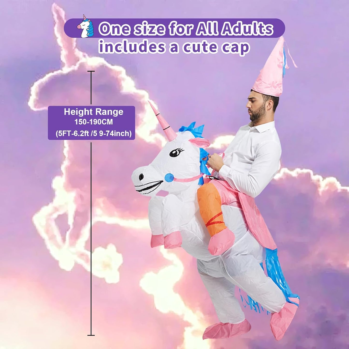 TOLOCO Inflatable Costume Unicorn Costume Blow Up Ride On Unicorn Costume for Halloween Cosplay Parties