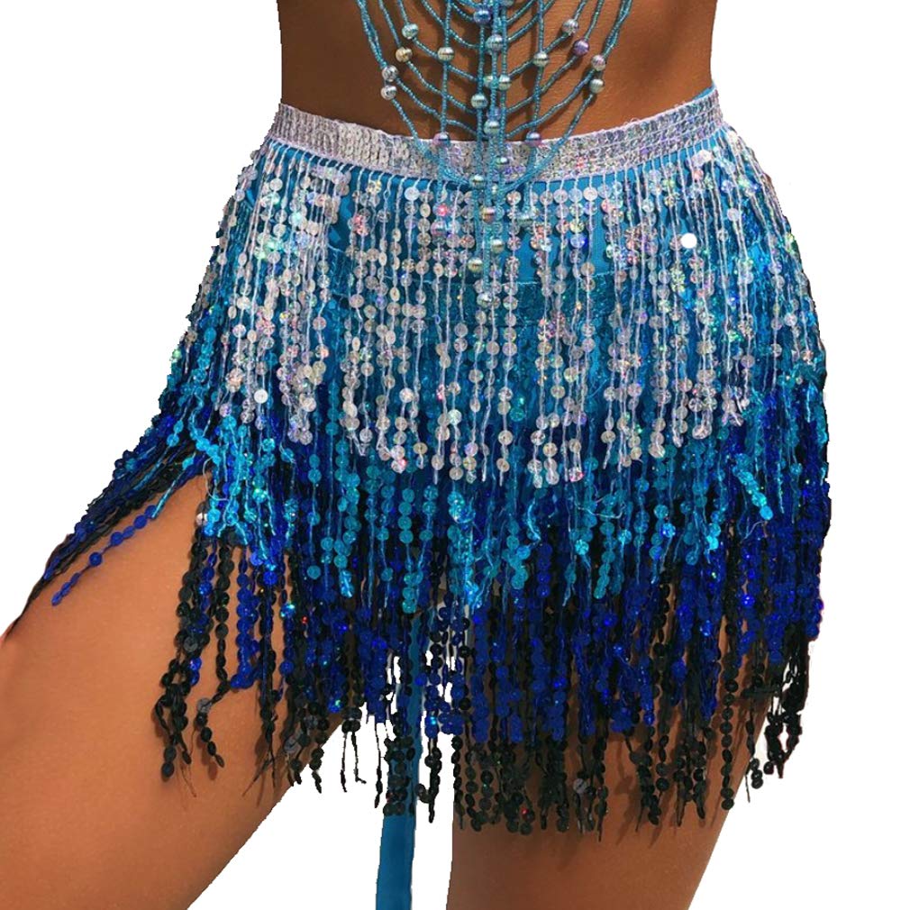 Women's Sequin Tassel Skirts Rave Fringe Hip Scarf for Festival