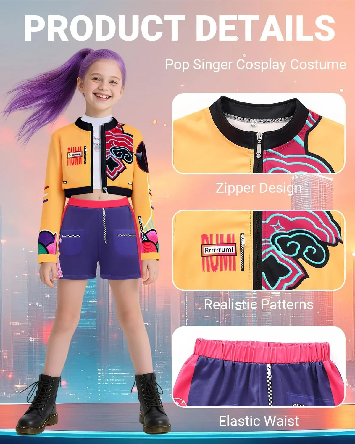 Girls Demon Pop Singer Hunters Costume 3-14 Years Stage Dance Idol Cosplay Outfit, Kids Halloween Costumes