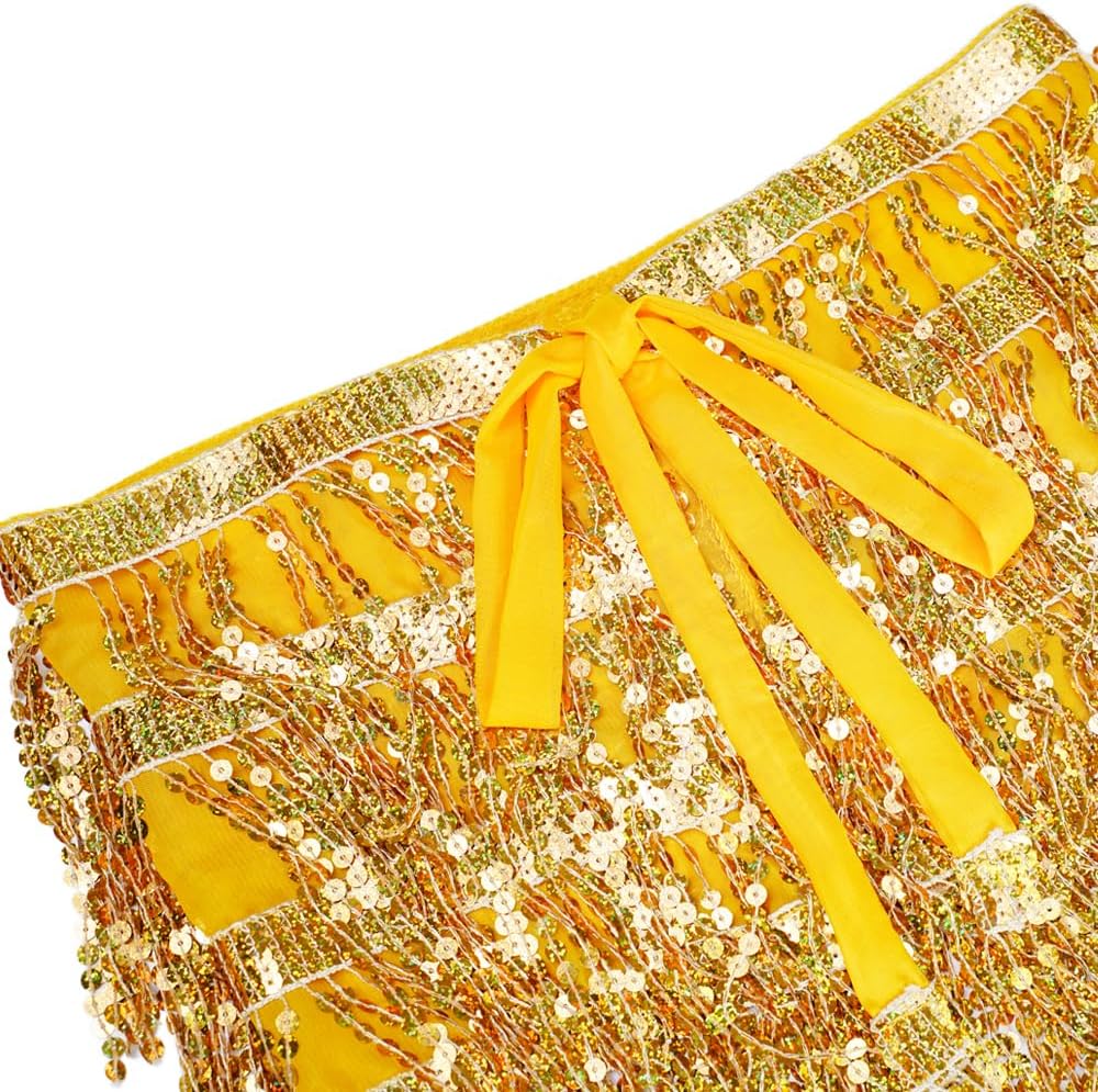 Women's Sequin Tassel Skirts Rave Fringe Hip Scarf for Festival