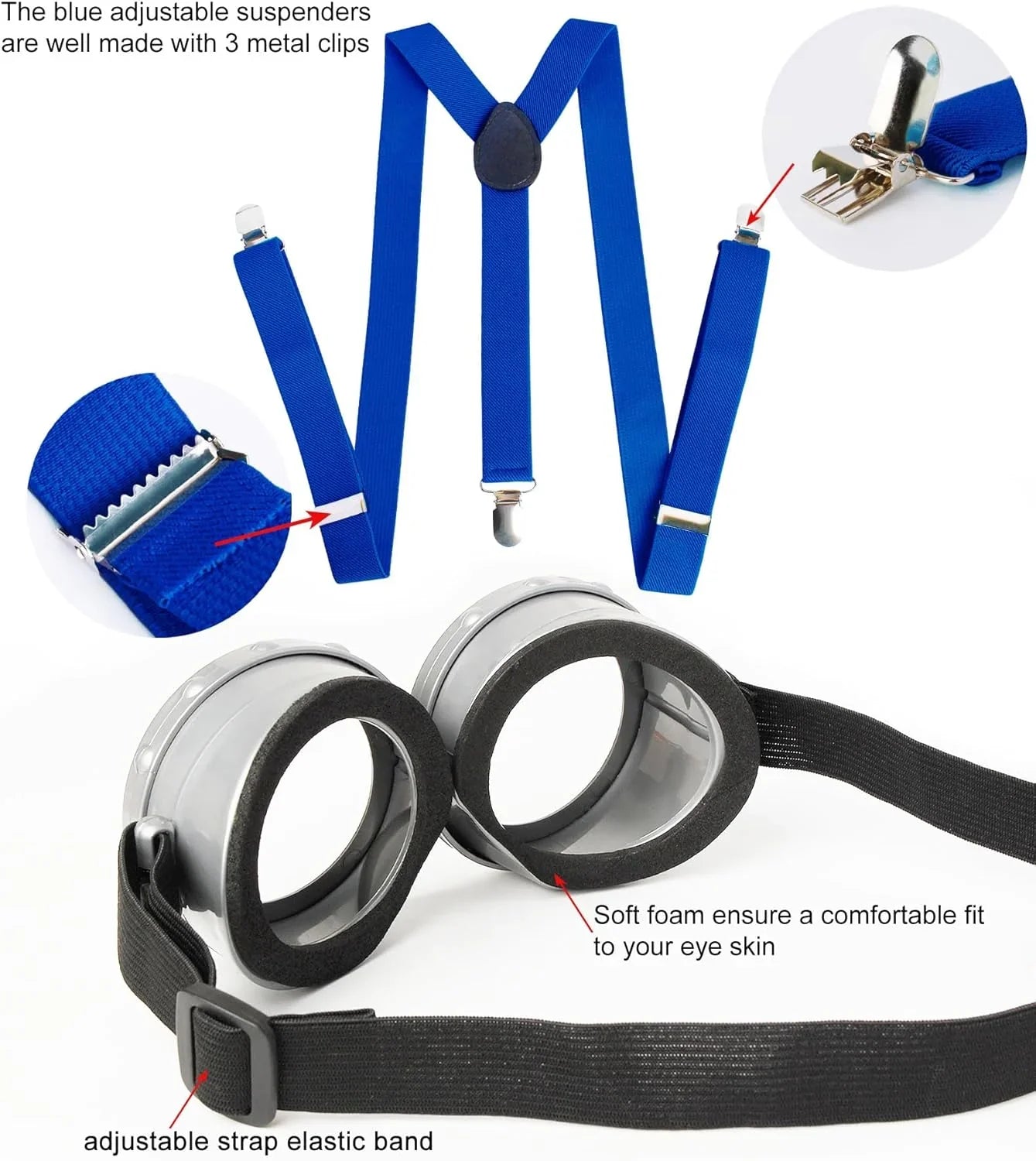 Halloween Costume for Adult Women,Goggles/Yellow Beanie/Blue Dress/Suspenders/Gloves Halloween Costume Accessories