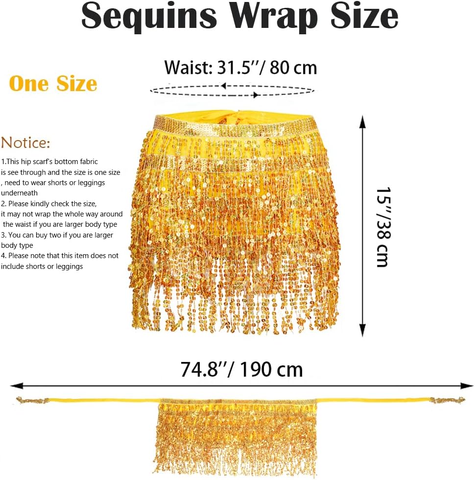 Women's Sequin Tassel Skirts Rave Fringe Hip Scarf for Festival