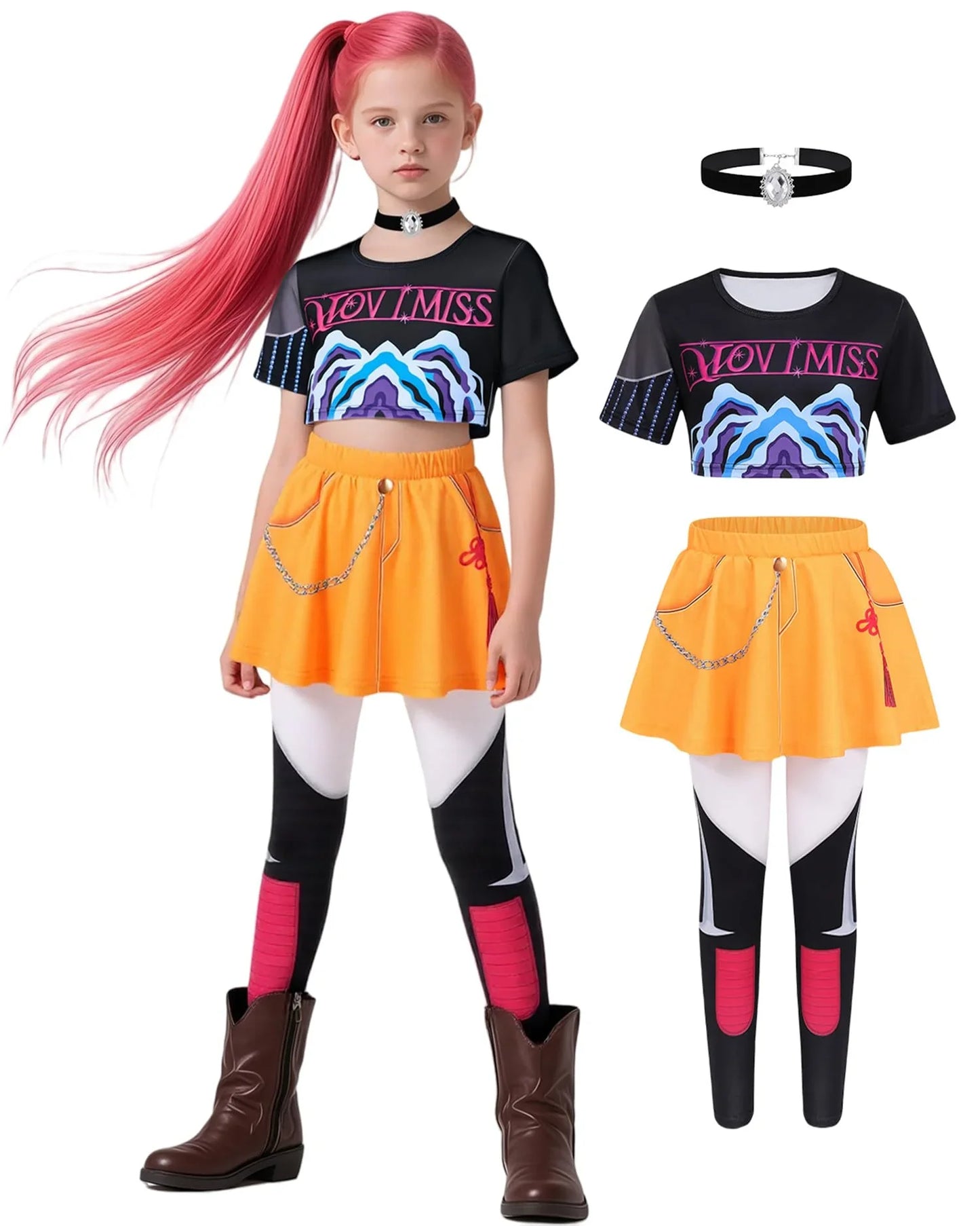 Girls Demon Pop Singer Hunters Costume 3-14 Years Stage Dance Idol Cosplay Outfit, Kids Halloween Costumes